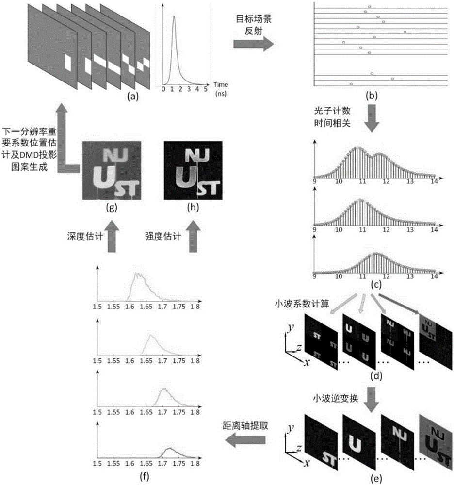 Single-pixel photon counting three-dimensional imaging system and method based on multi-resolution wavelet approximation
