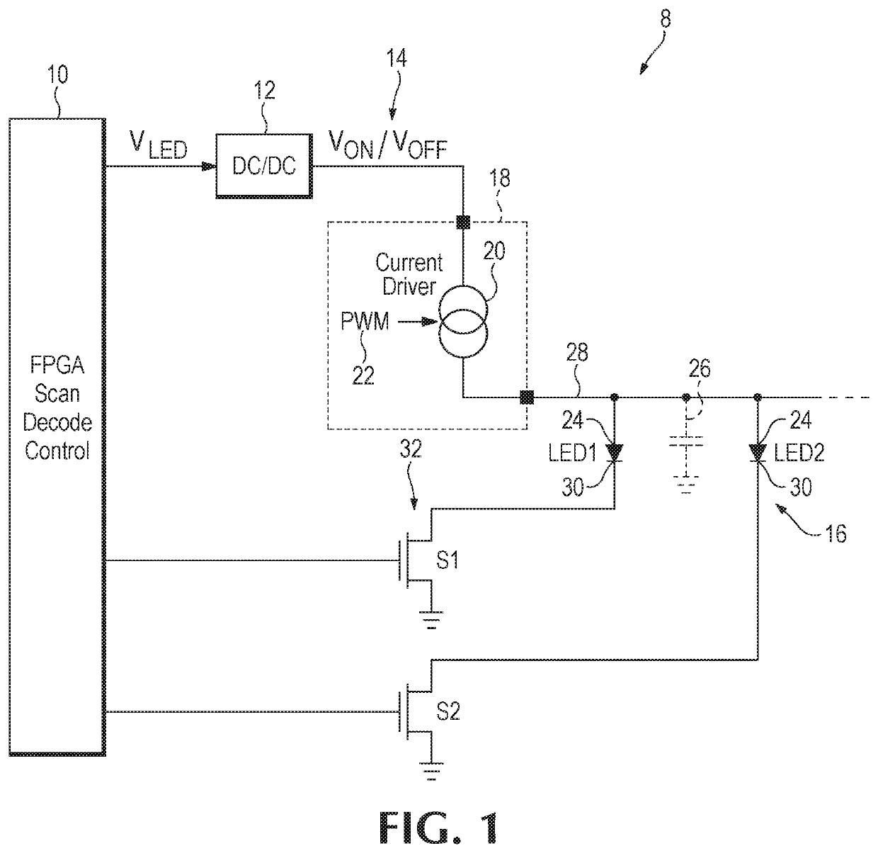 Active discharge circuitry for display matrix