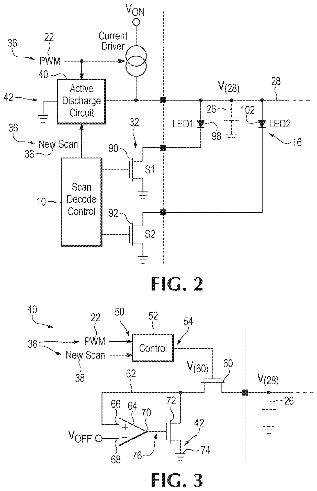 Active discharge circuitry for display matrix