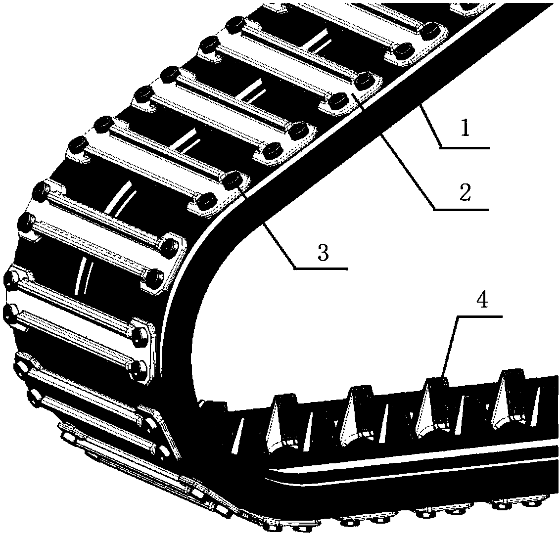 Steel plate rubber track attached to the surface