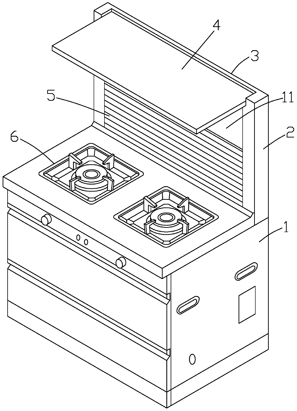 Integrated cooker with lifting type smoke guide plate and manufacturing method thereof