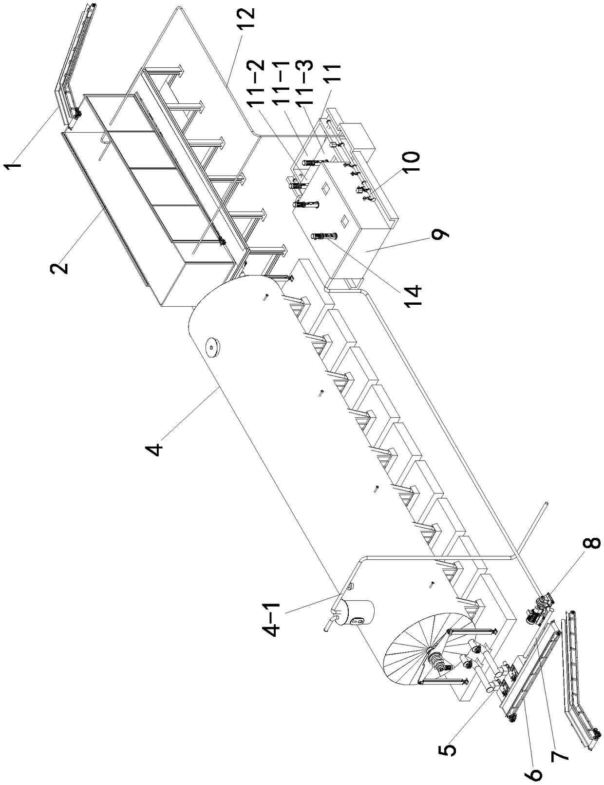 Horizontal push-flow anaerobic dry fermentation device and process for organic waste
