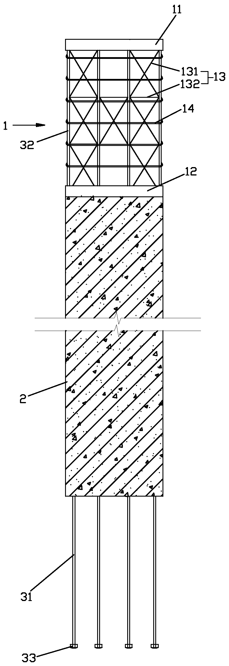 Prefabricated column with space steel truss platform and capable of realizing pitch point cast-in-situ connection