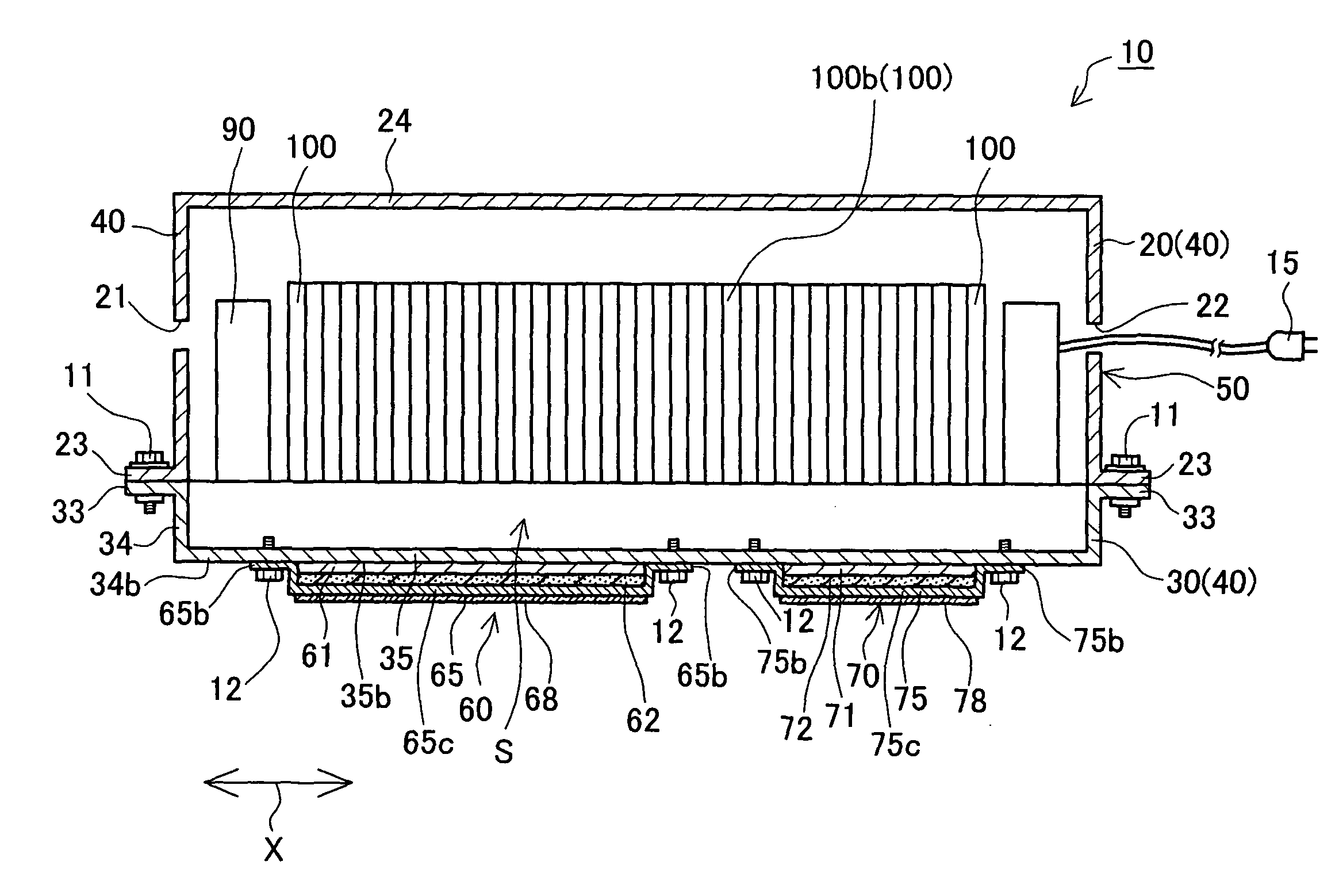 Heater unit and battery structure with heater