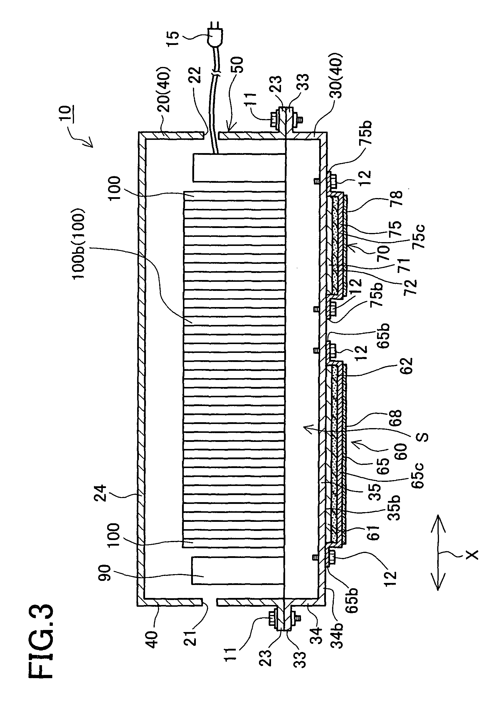 Heater unit and battery structure with heater