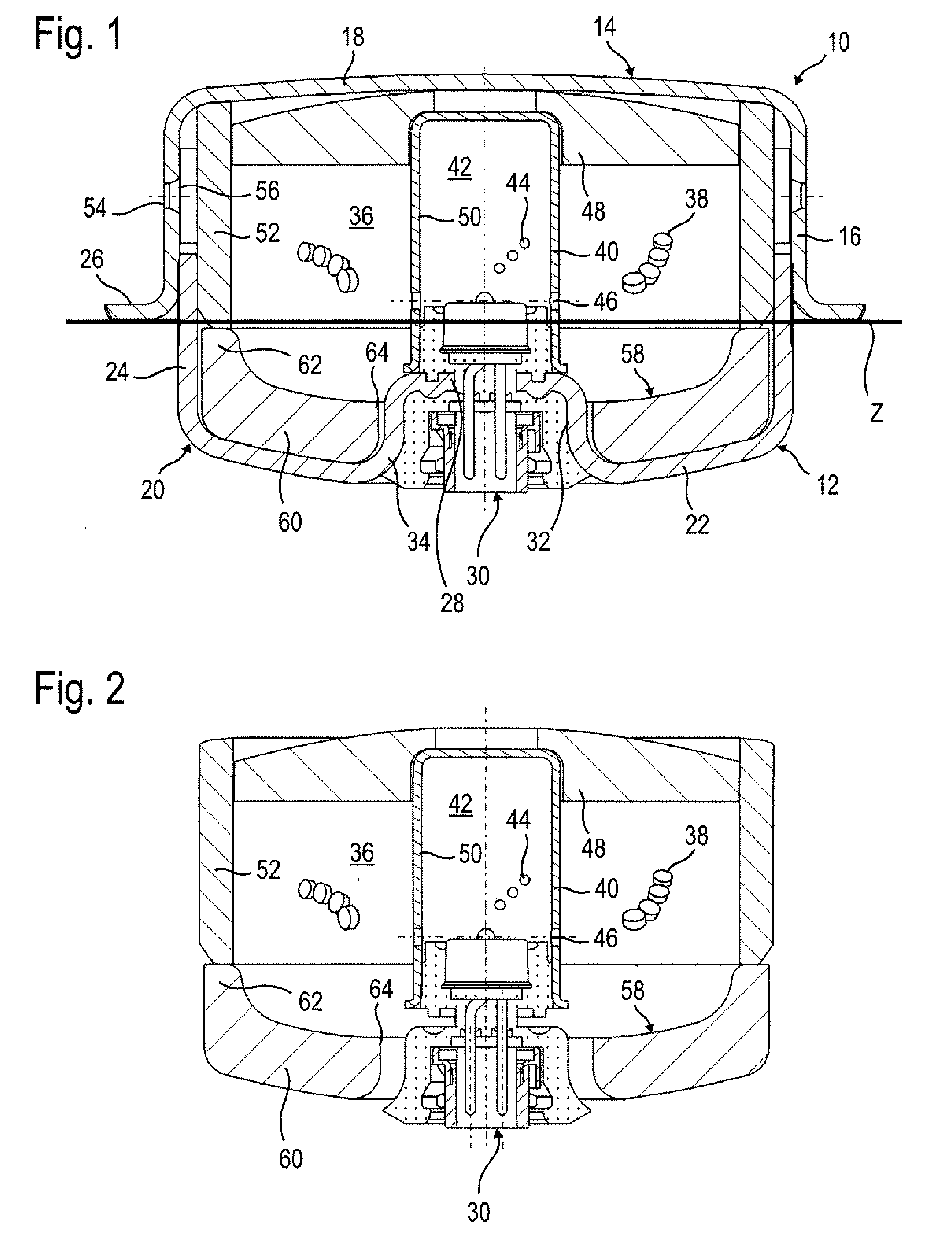 Vibration-damping inflator and airbag module for a vehicle including said inflator