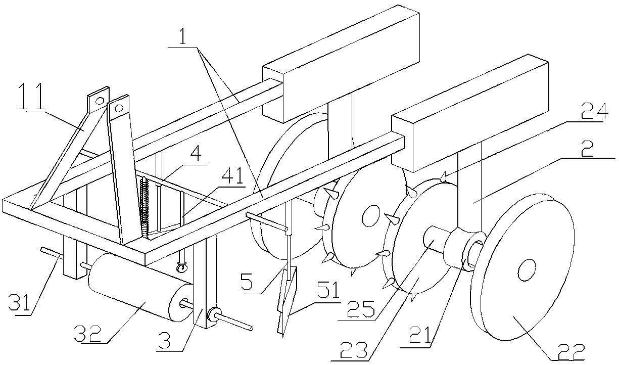 Pull type tobacco planting mulching film laying device