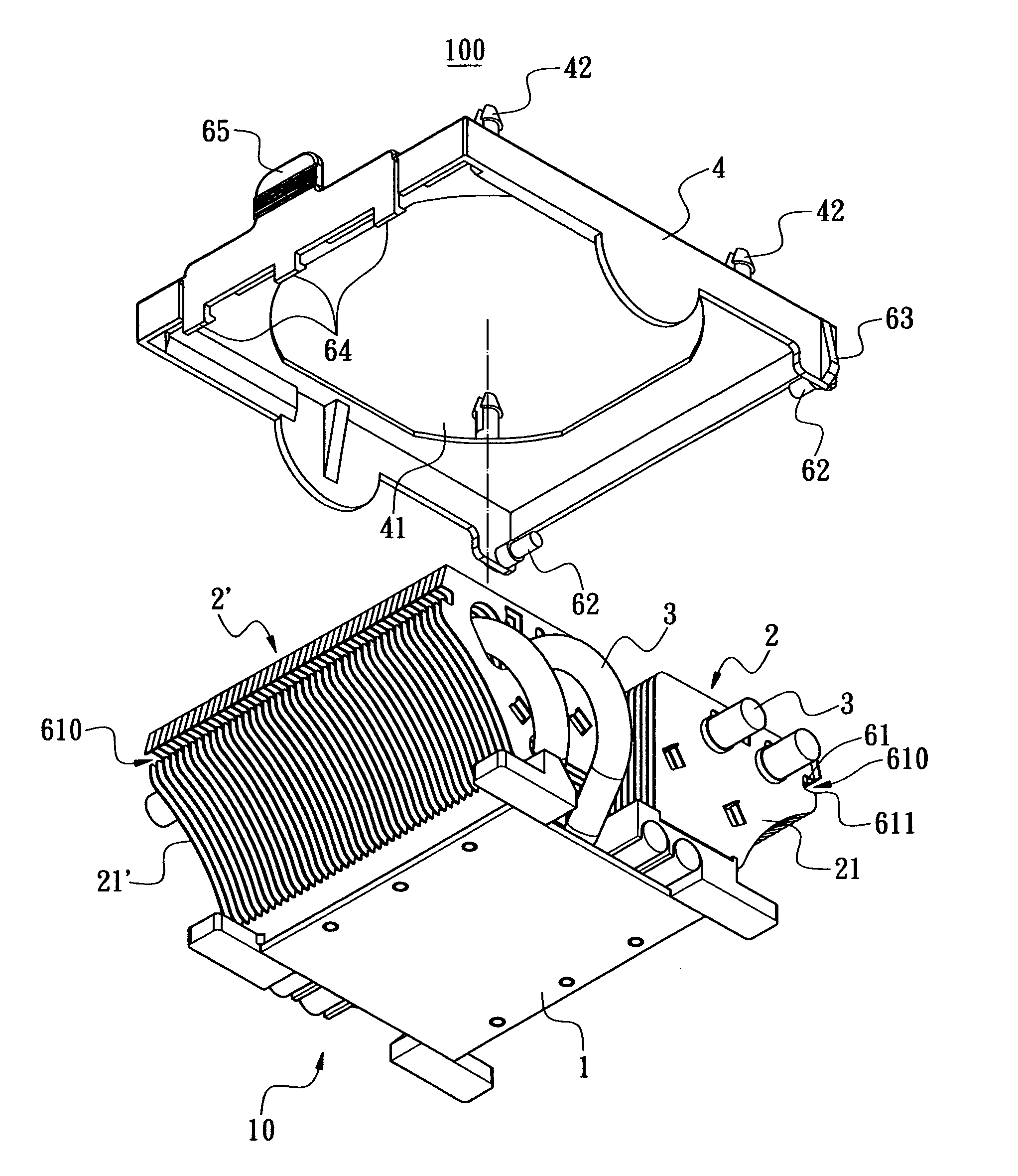 Hood retaining structure for heat-dissipating device