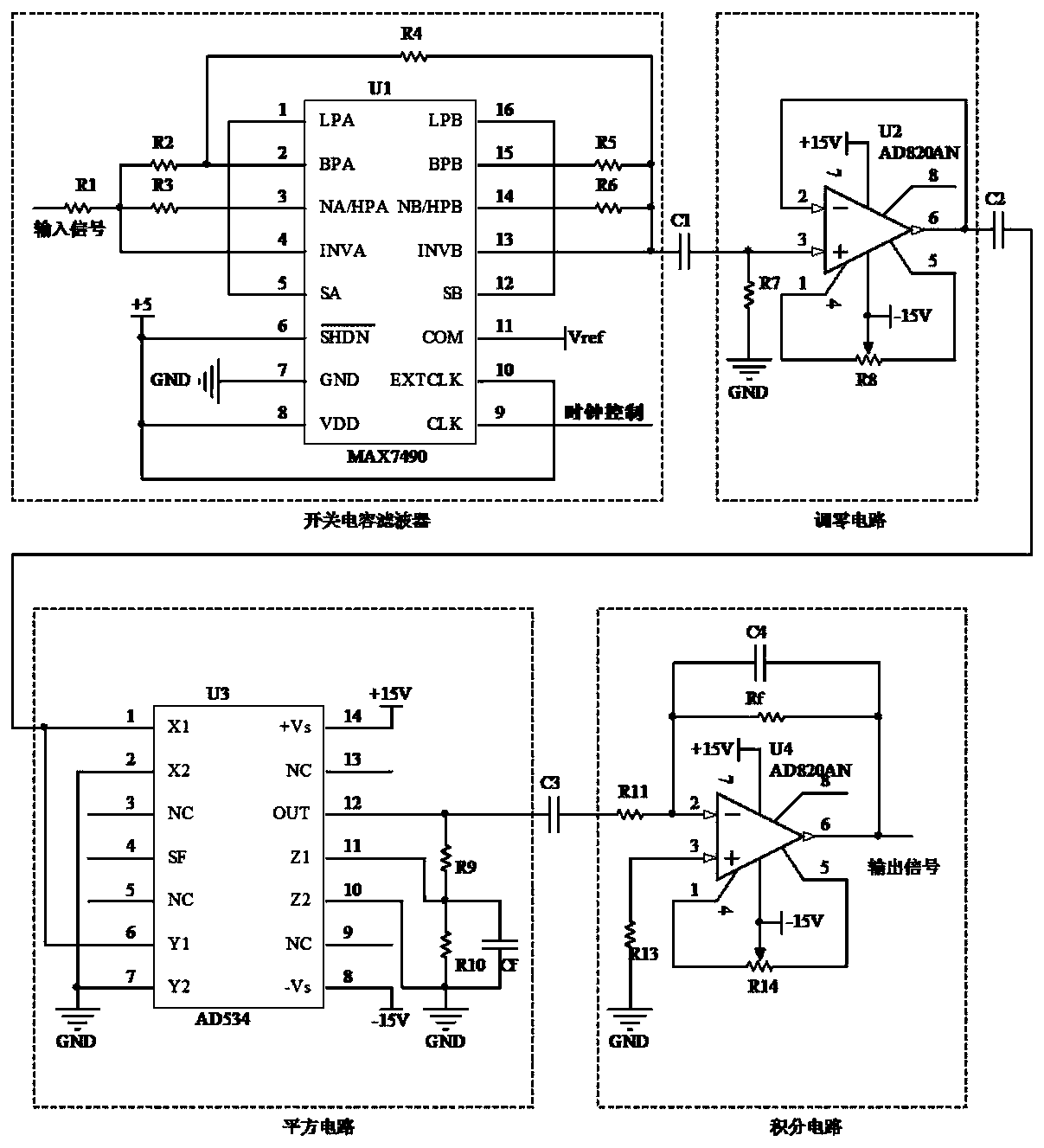 Ship noise power spectrum analysis circuit and method based on controllable filter bank