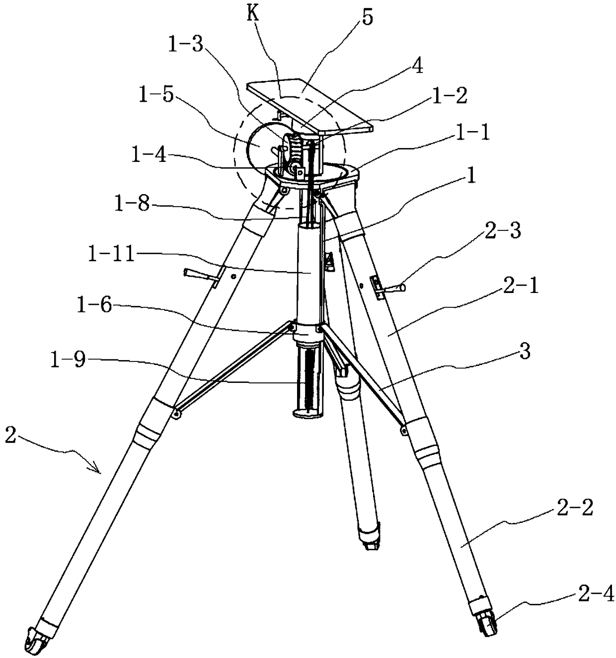 Tripod supporting leg telescopic opening mechanism and adjusting method thereof