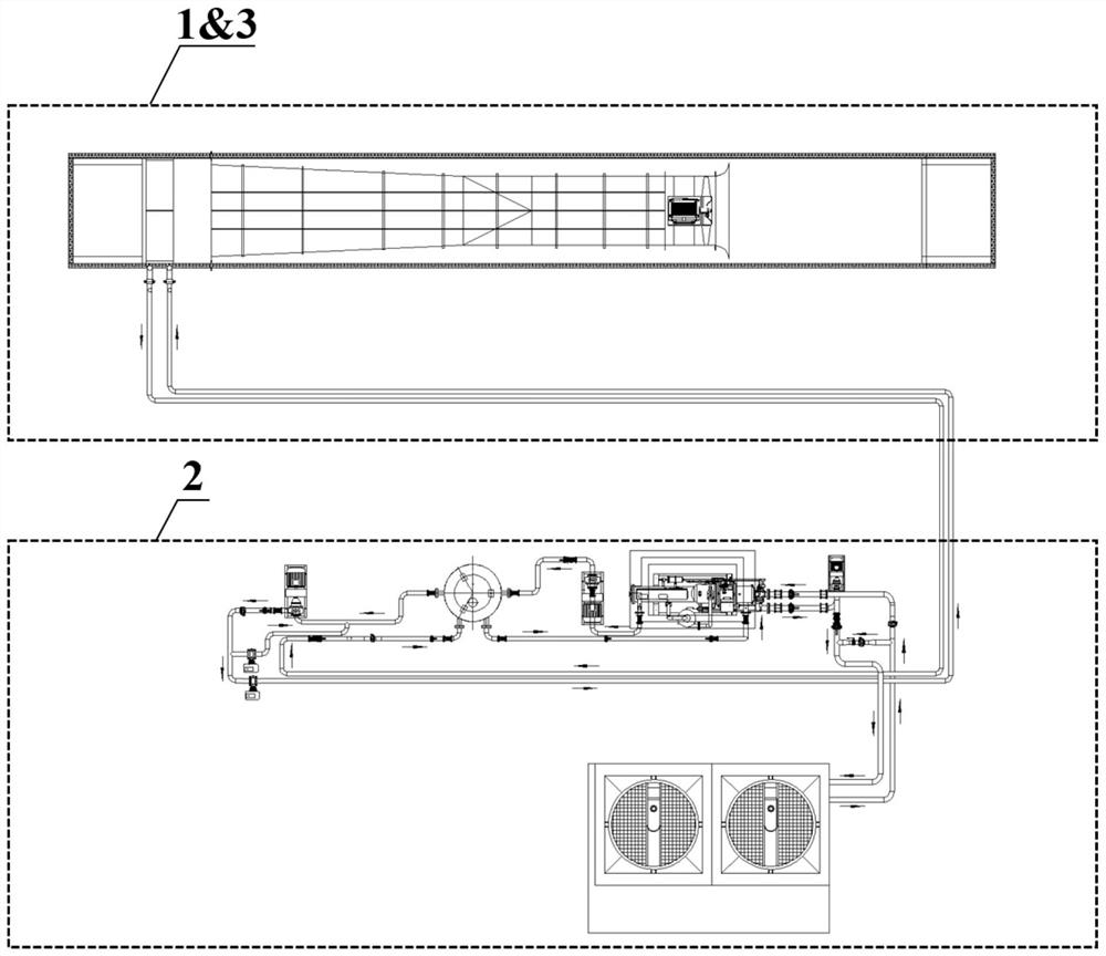 Large-scale low-temperature controllable atmospheric boundary layer test system and method for wind and snow simulation