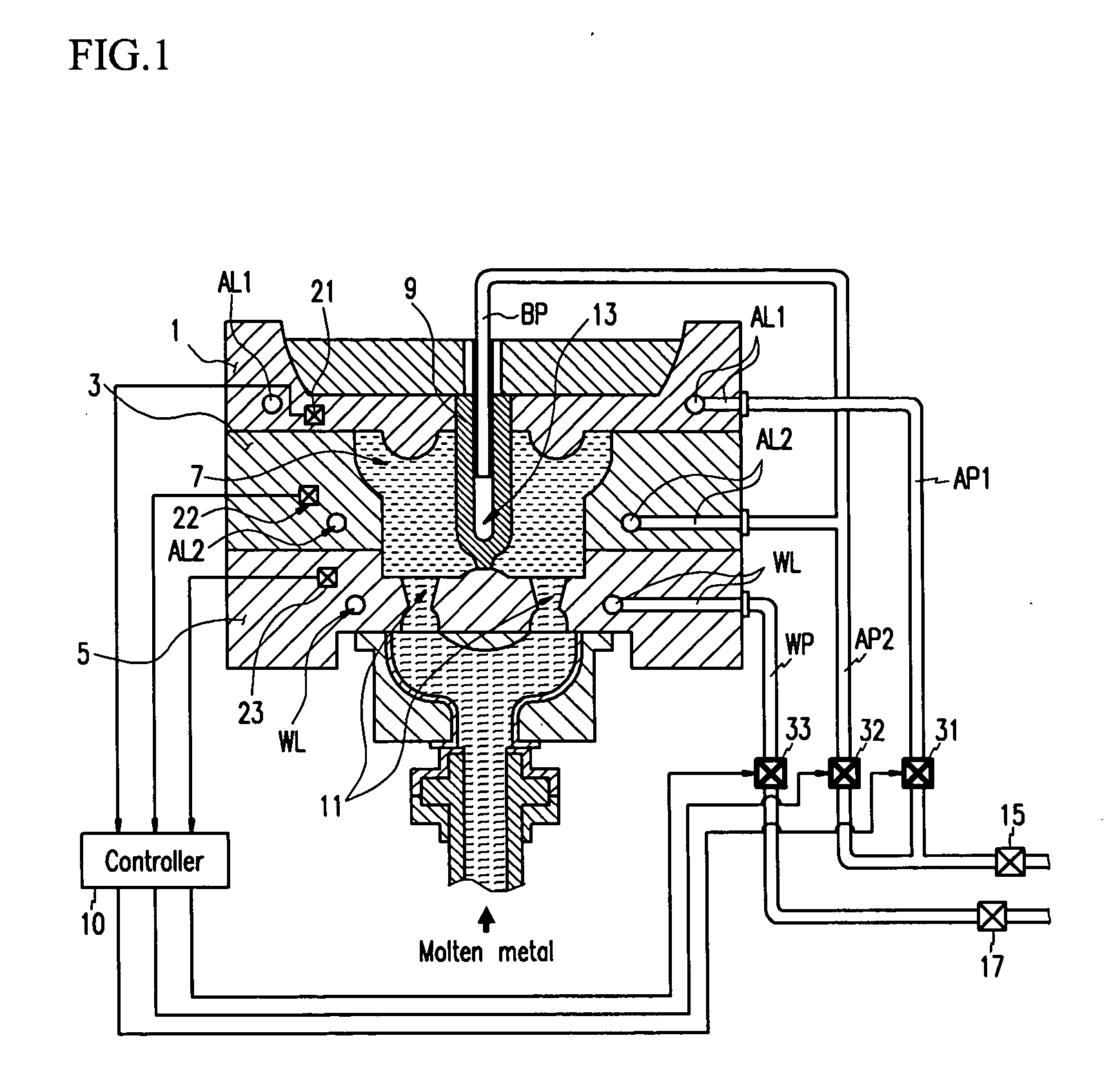 Device for cooling die casting metallic pattern