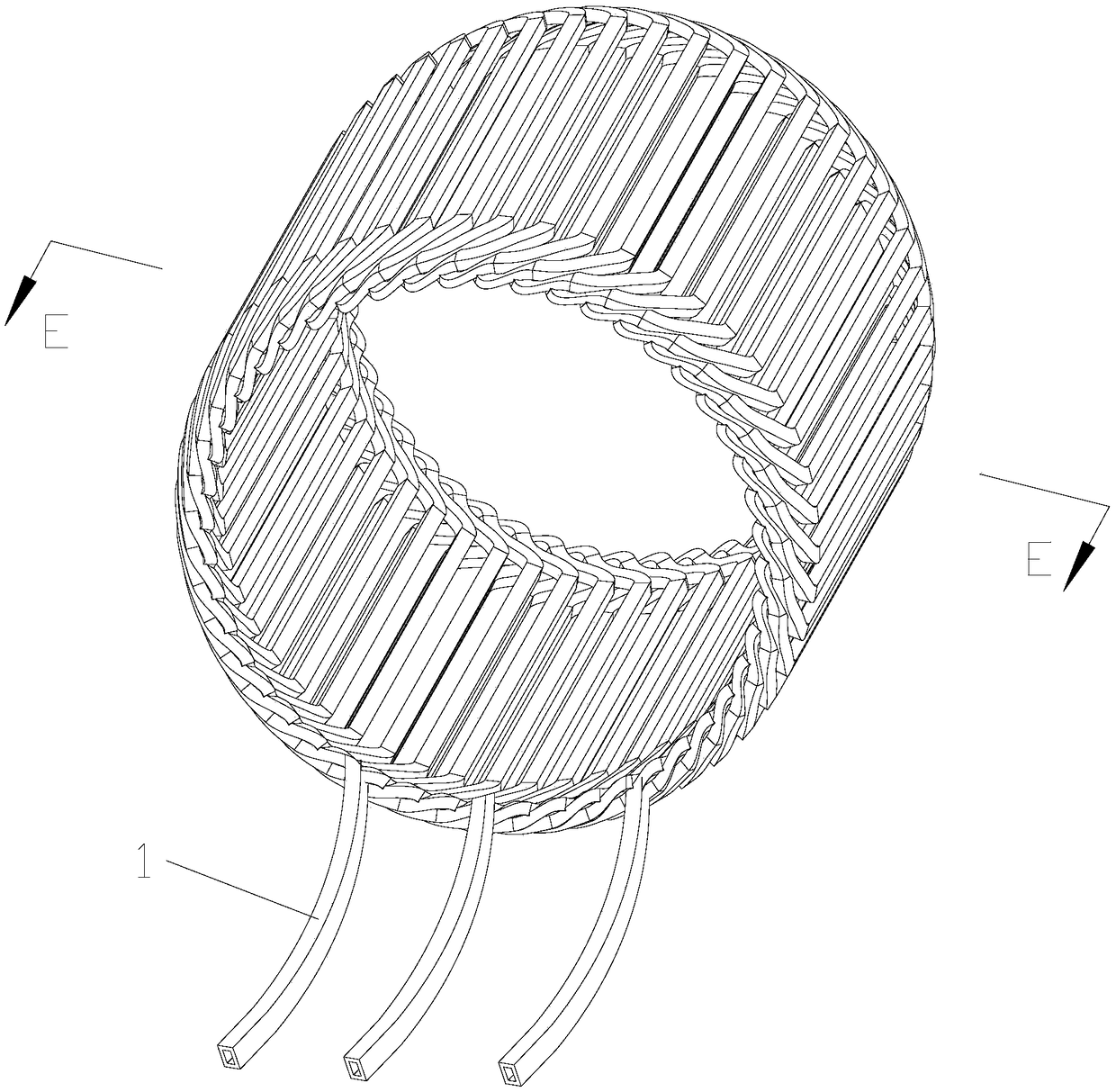 Flat wire winding, motor stator, and motor