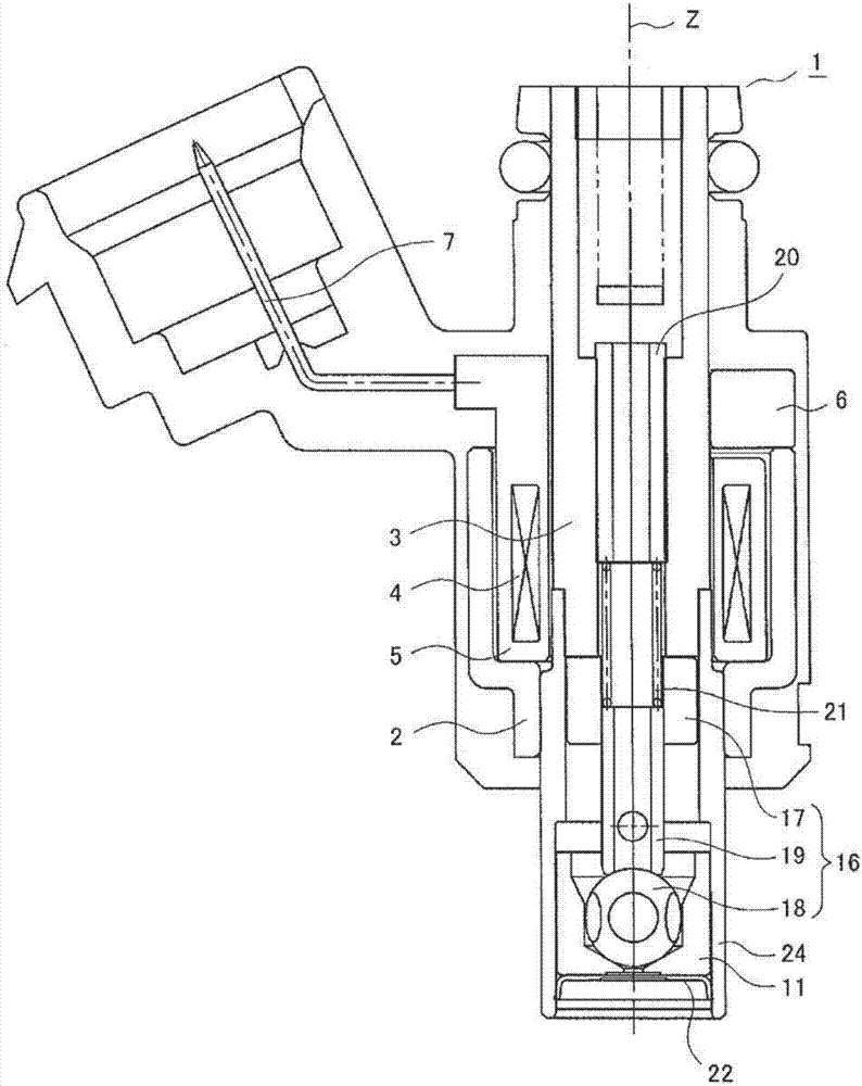 Valve device for fuel injection valve
