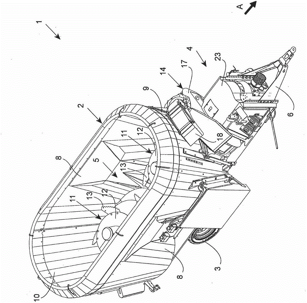 Agricultural machine with improved opening between mixing housing and material throwing casing for product