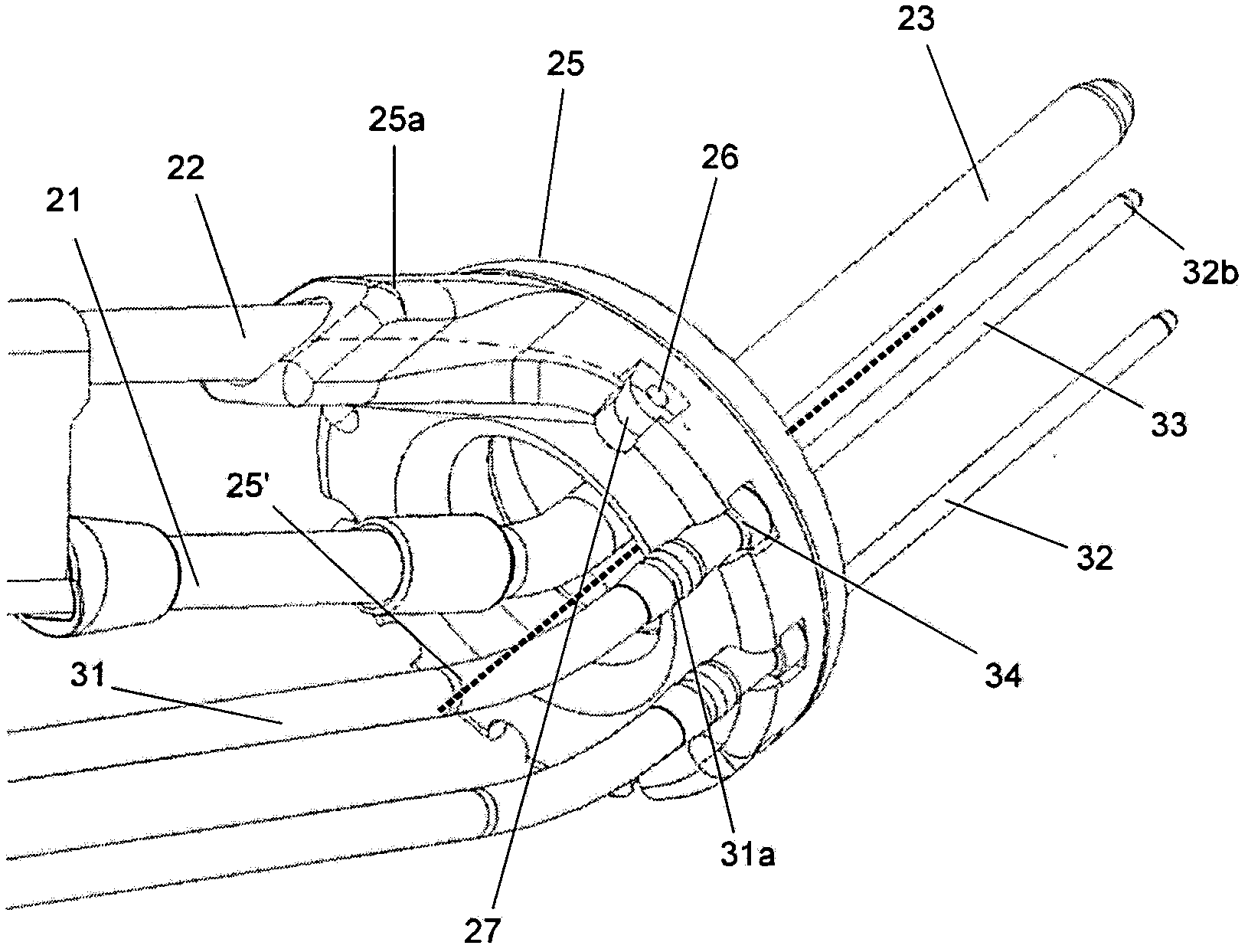 Components and assembly for performing brachytherapy treatment of tumour tissue in a human and animal body
