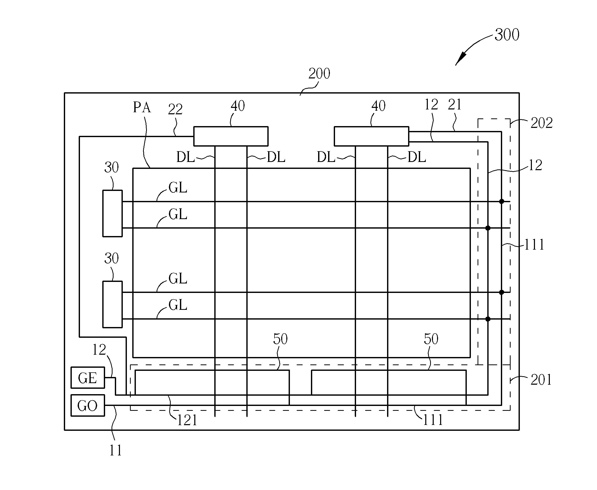 Display device having repair and detect structure