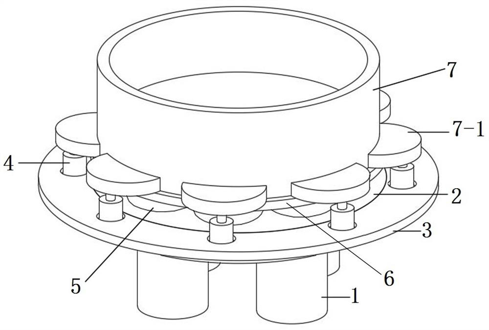 Multi-bag gas-liquid linkage vibration reduction device of large coal mill base and using method of multi-bag gas-liquid linkage vibration reduction device