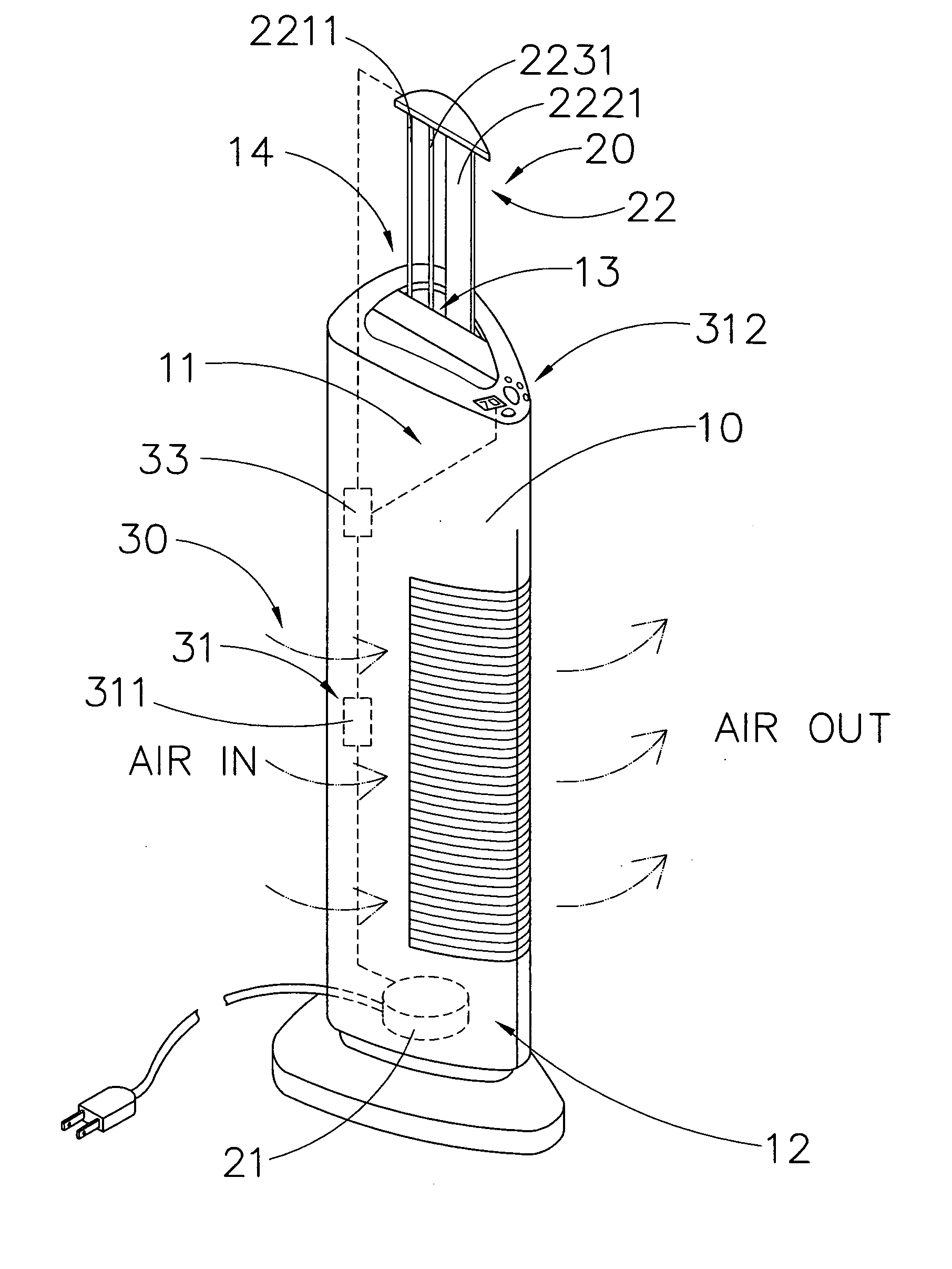 Air purifier with ozone reduction arrangement
