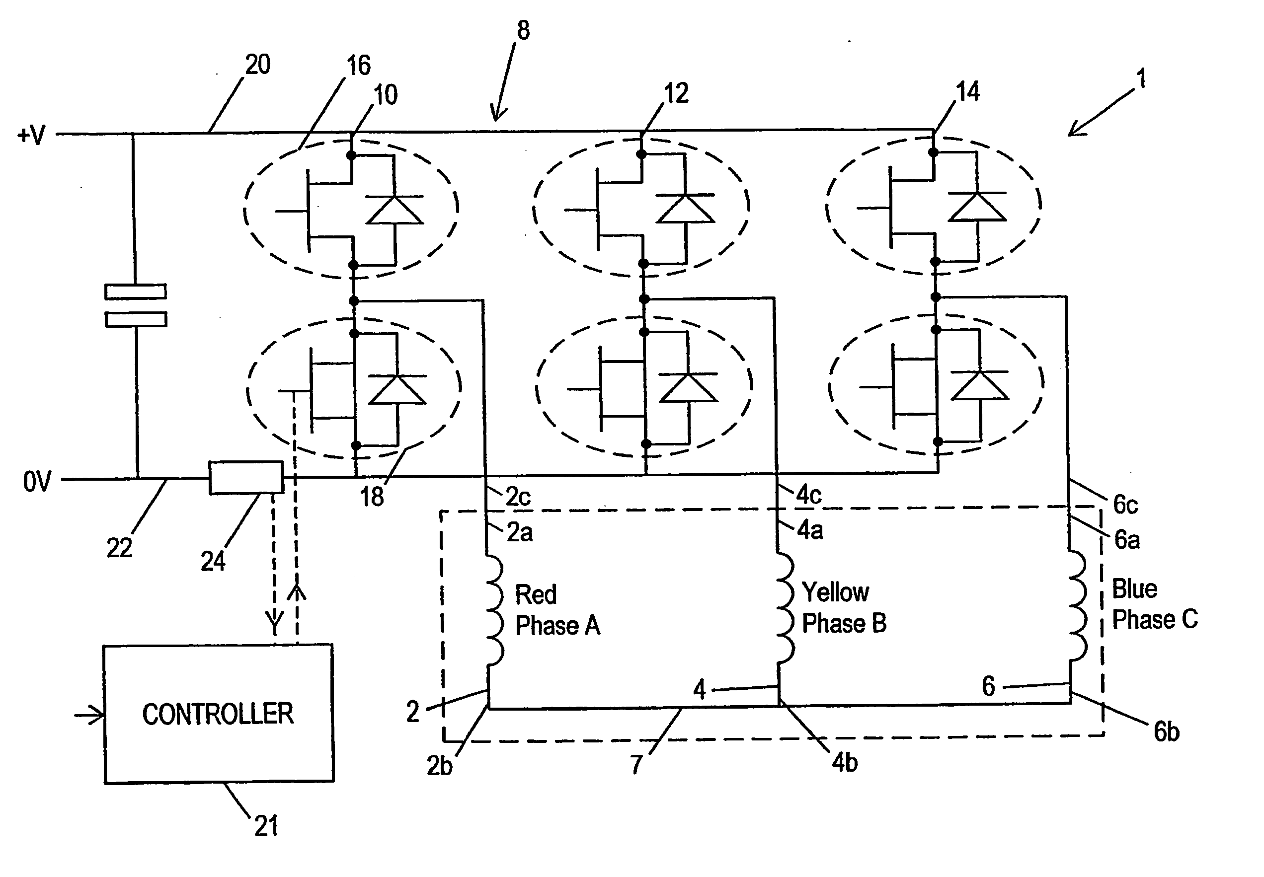 Motor drive control with a single current sensor using space vector technique