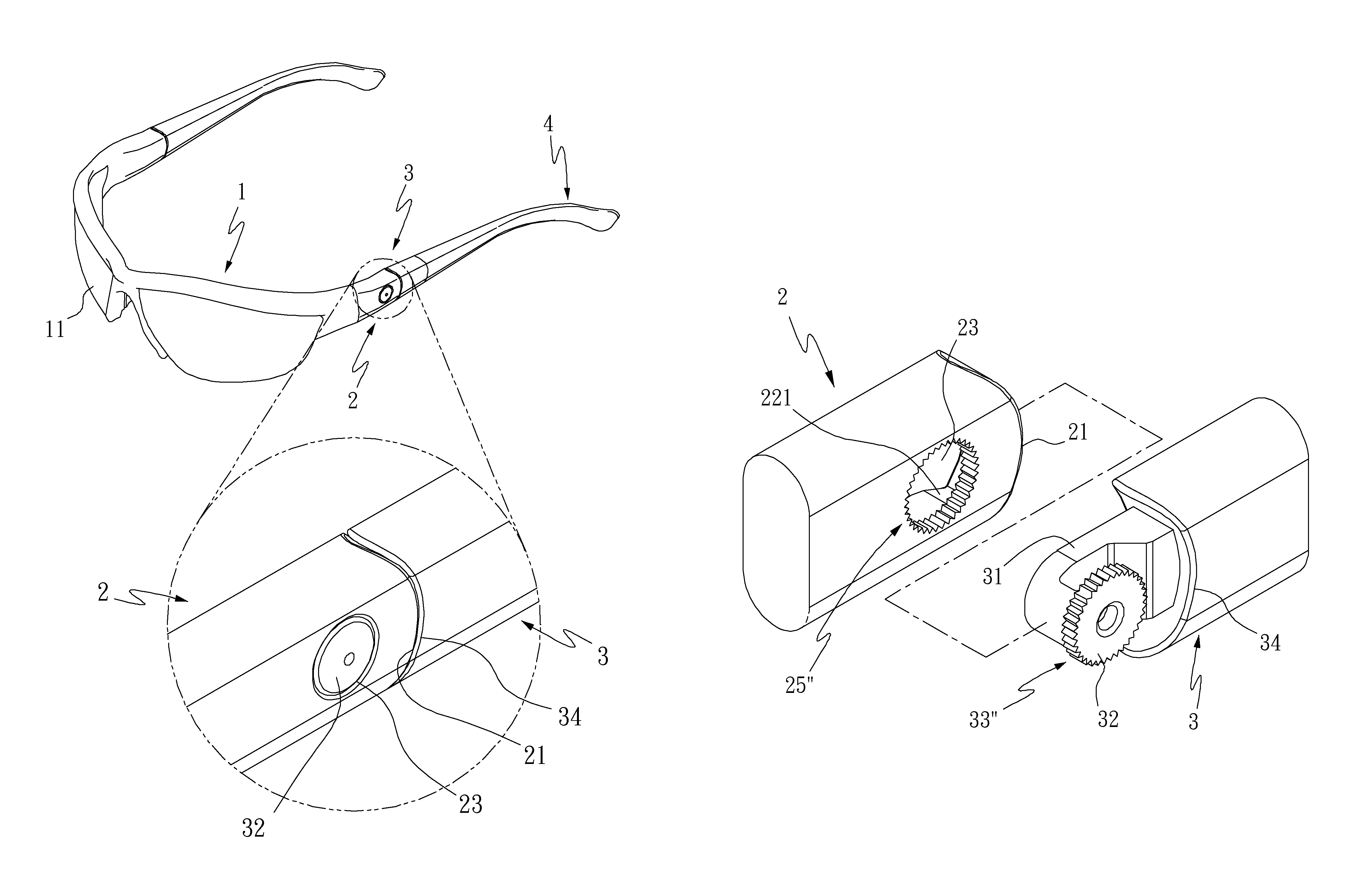 Eyeglasses leg mount structure