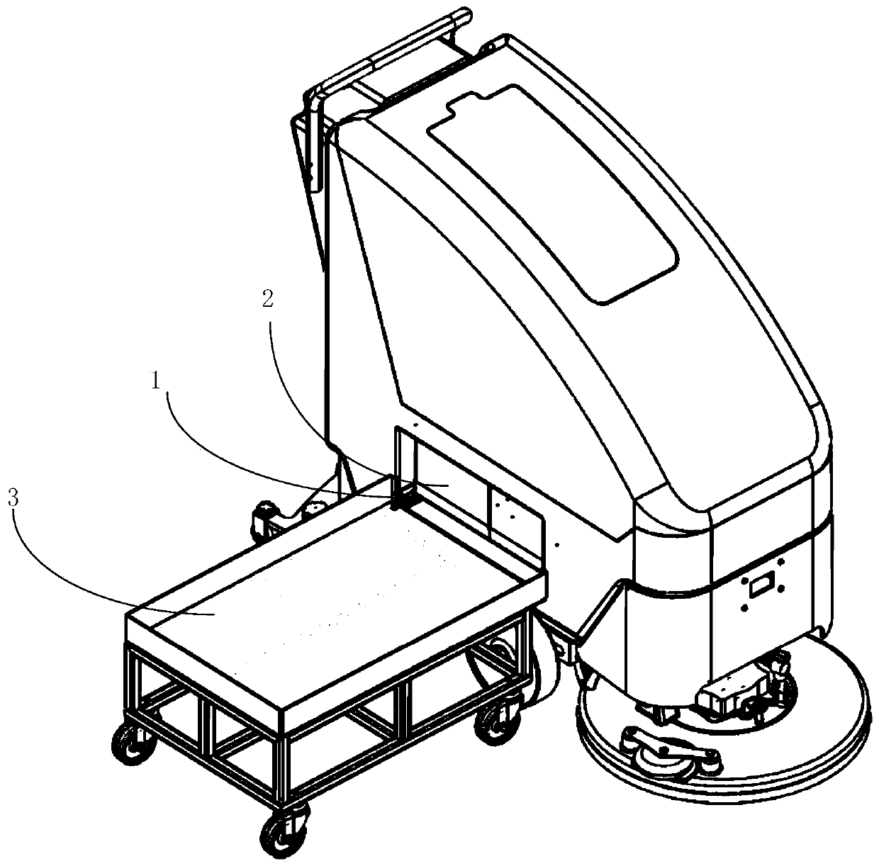 Rapid battery pack replacement device for floor scrubber and floor scrubber