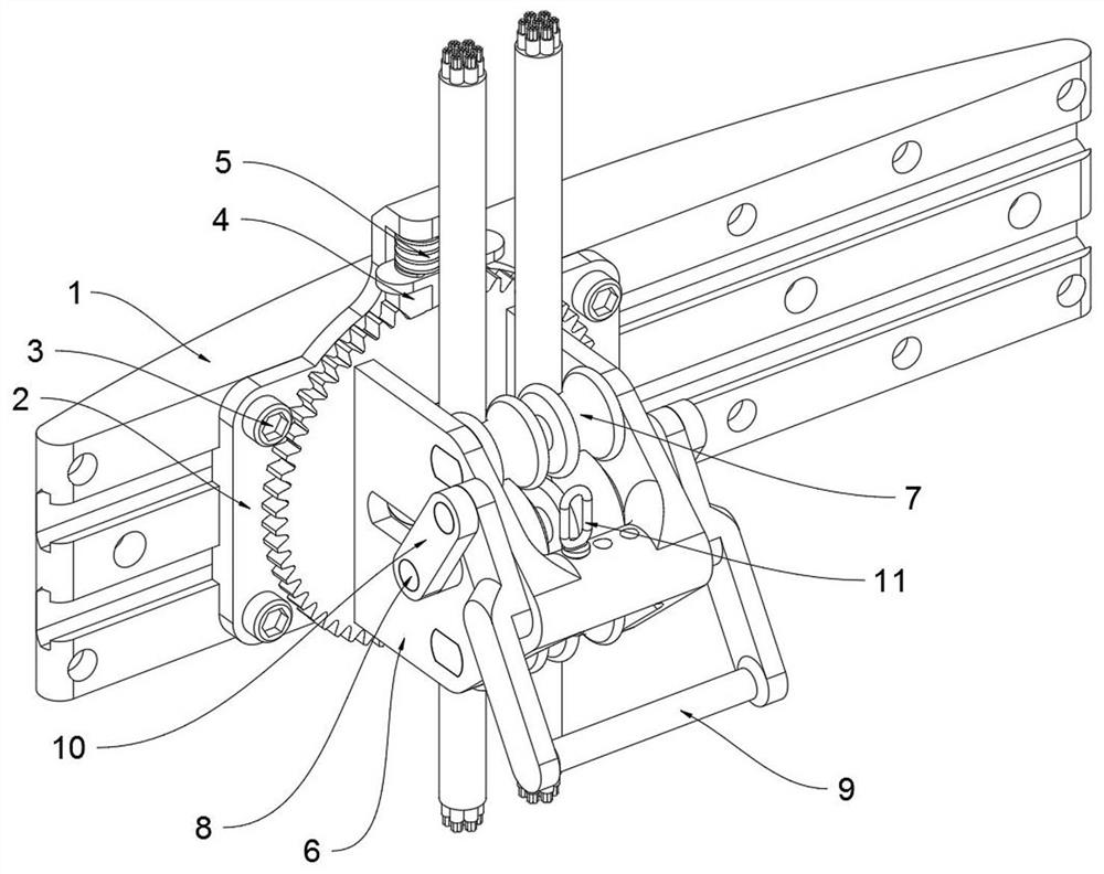 A vertical cable laying support and fixing device for wind power generation