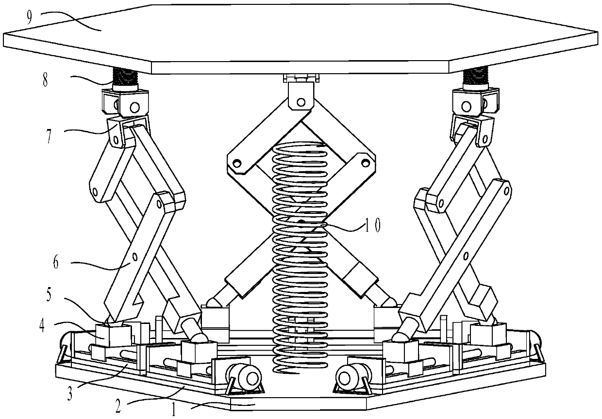 Six-degree-of-freedom parallel posture adjustment and vibration isolation platform containing tower-shaped telescopic branches