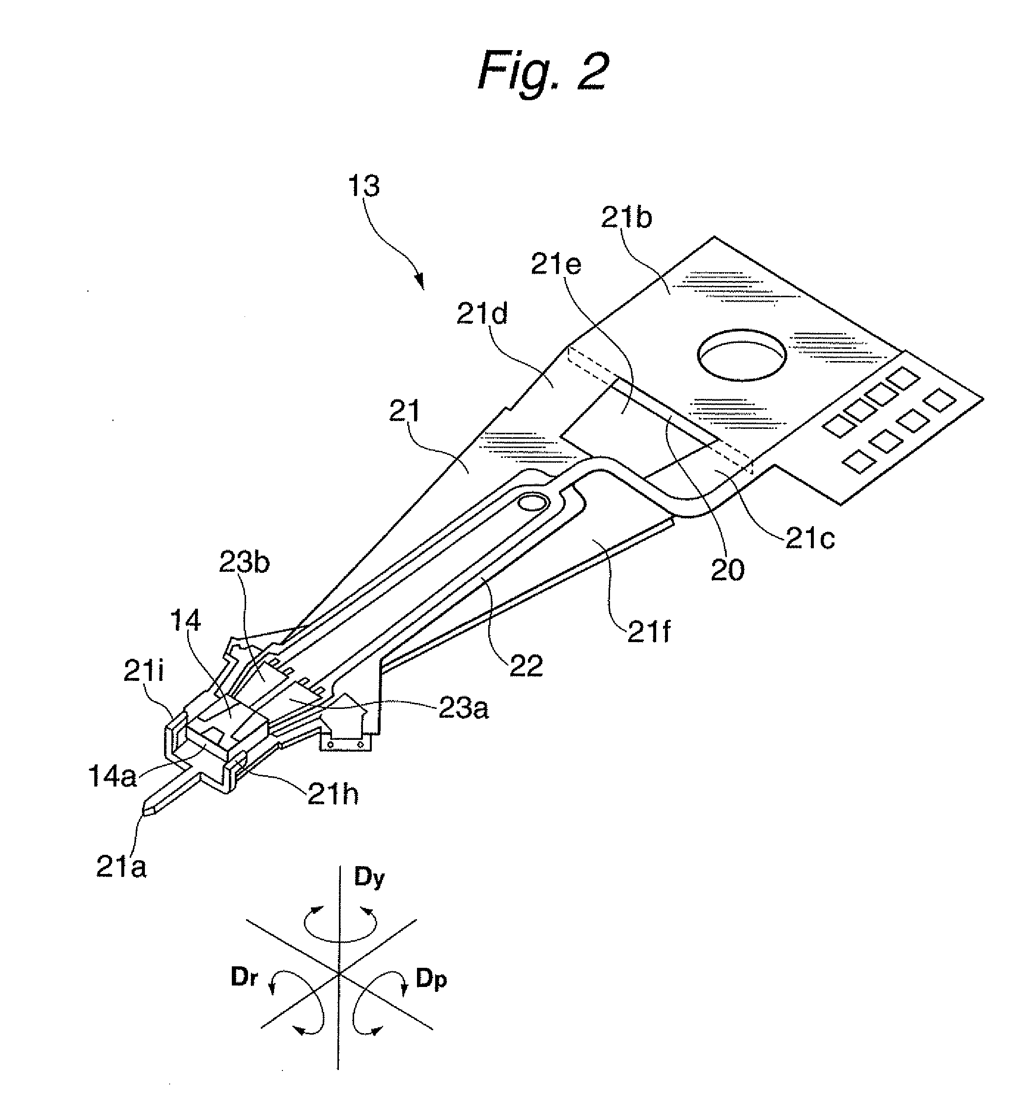 Head assembly, magnetic disk drive apparatus and rotation mechanism