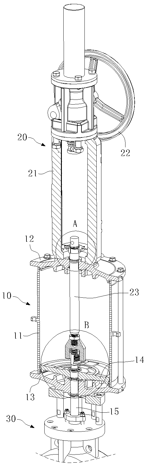 Pneumatic piston actuating mechanism with clutch type hand-operating mechanism for sluice valve