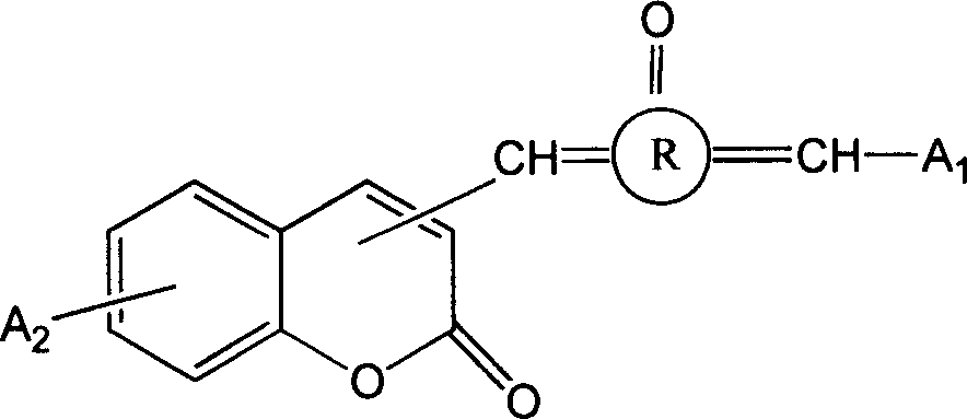 Coumarin dyestuff linked by naphthene ketones, method for synthesis and use thereof