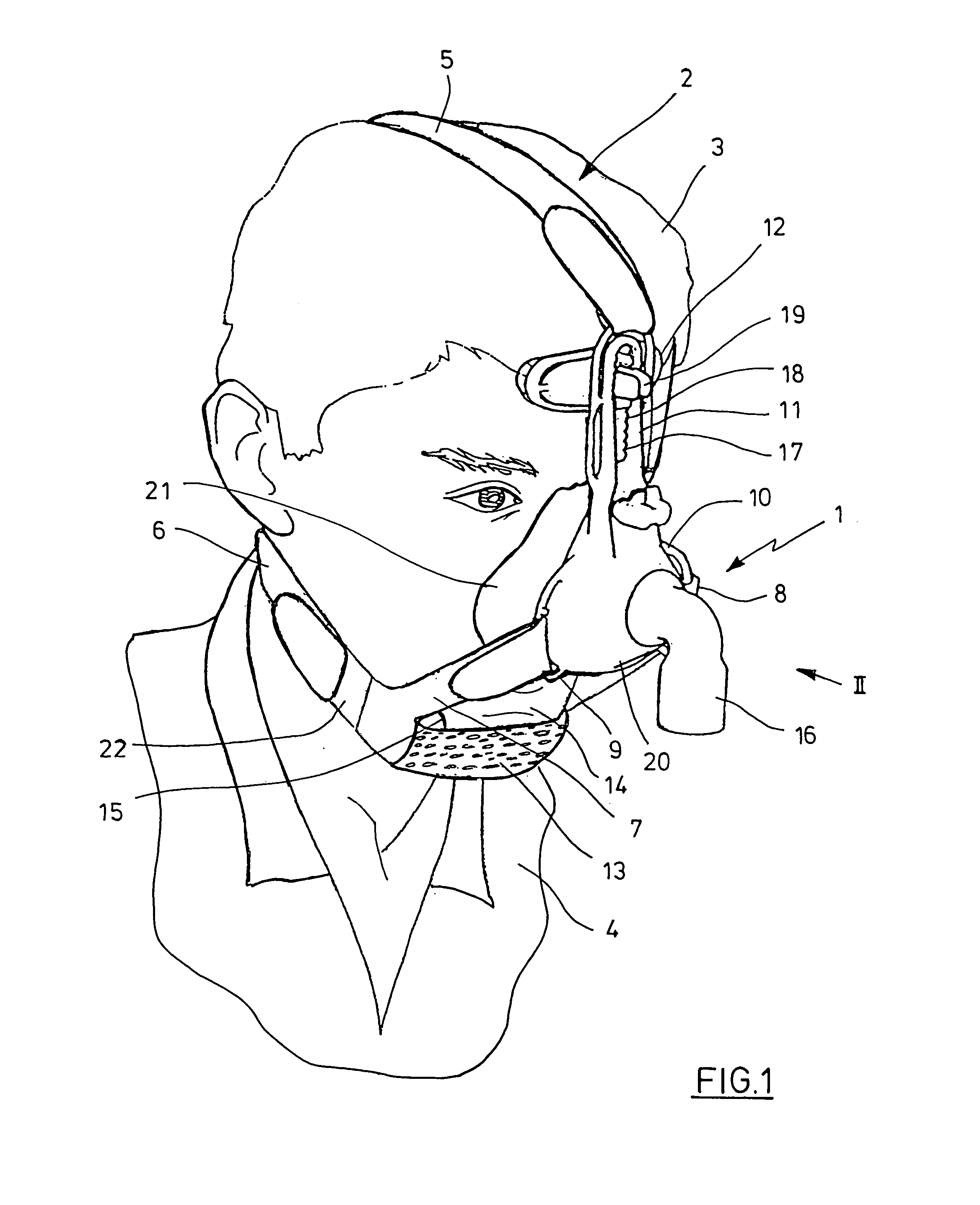 Breathing mask with a head fastening device