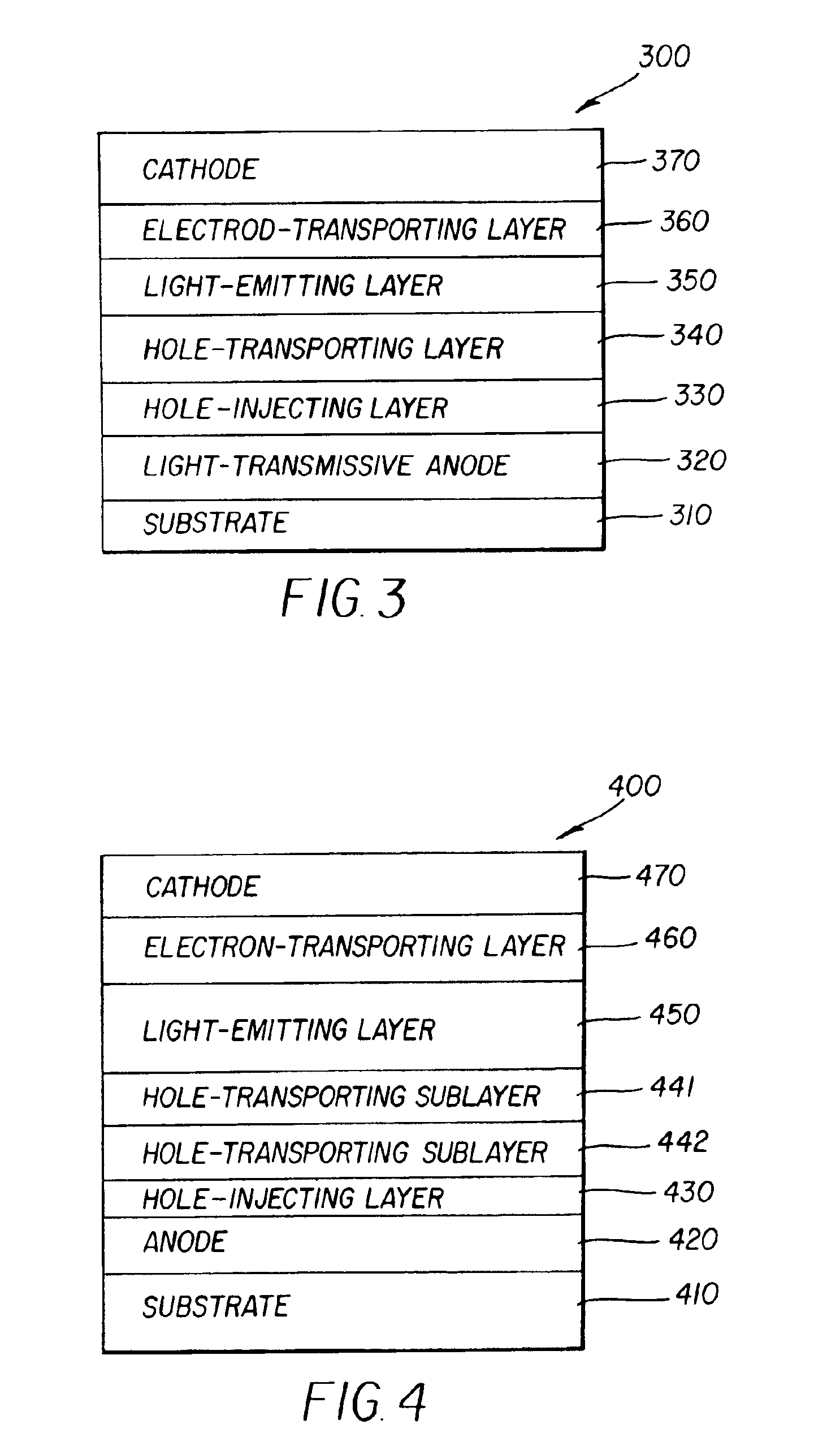 White light-emitting OLED device having a blue light-emitting layer doped with an electron-transporting or a hole-transporting material or both