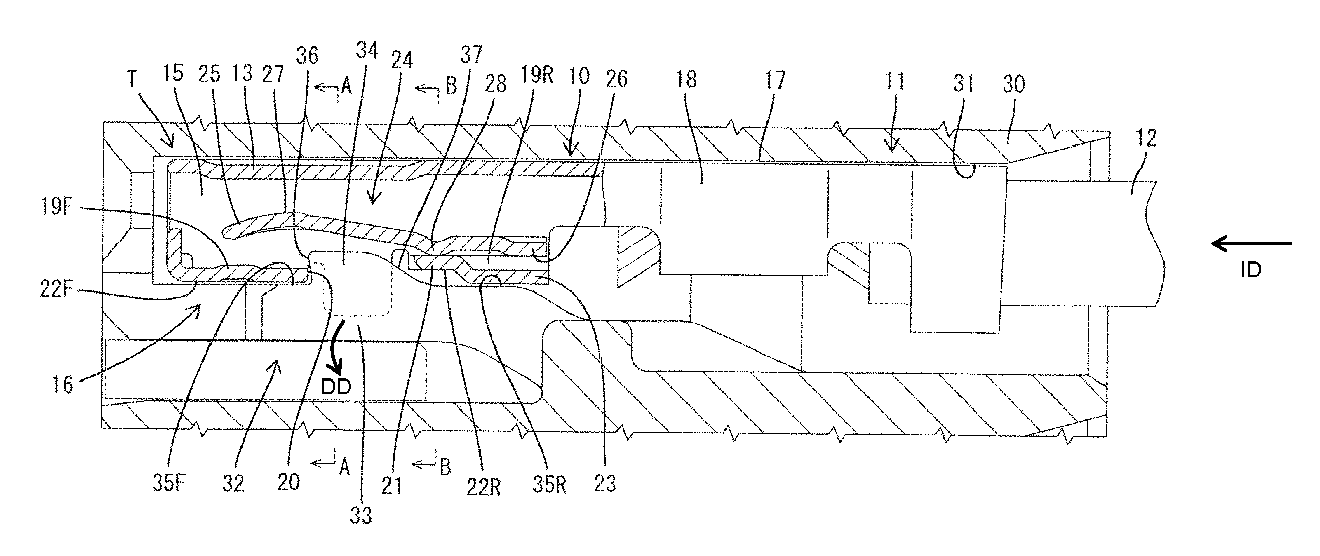 Terminal fitting and connector provided therewith