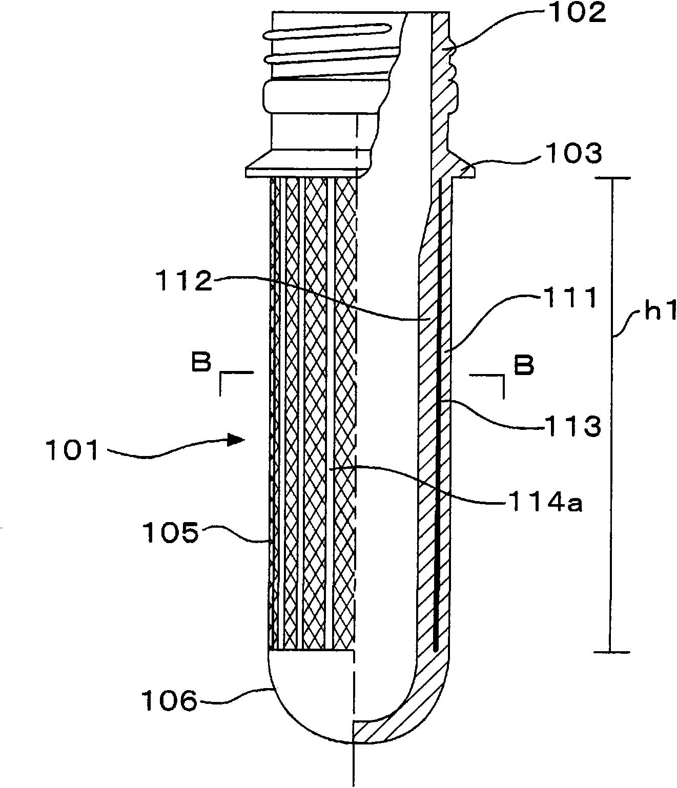 Synthetic-resin laminated bottle body, injection molding device and method for forming laminated preform