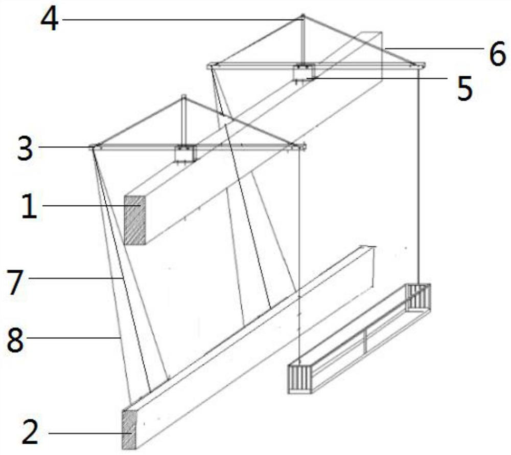 Balance-weight-free ultrahigh hanging basket suspension device and mounting method thereof