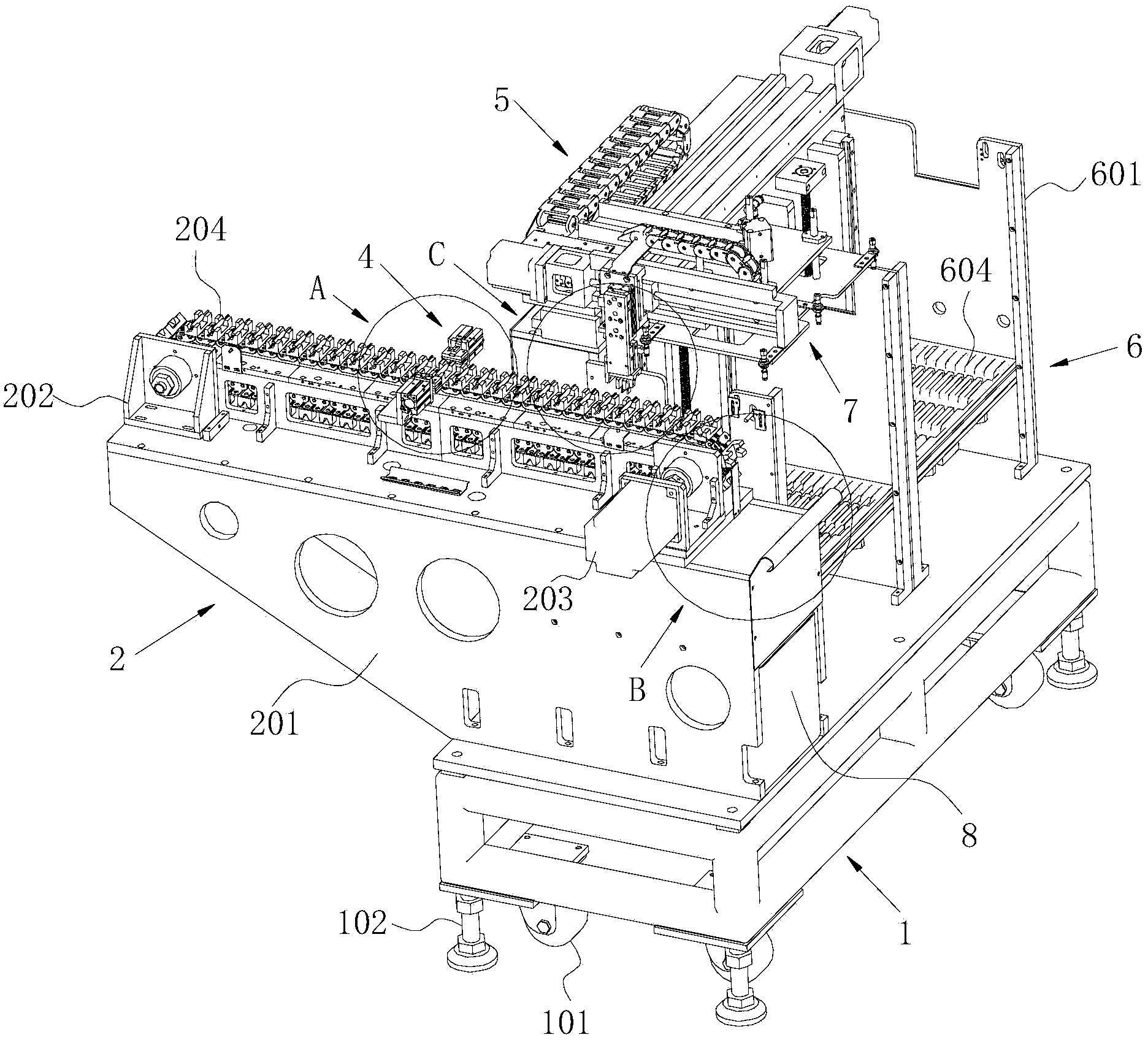 Automatic material receiving and tray assembling device of winding machine