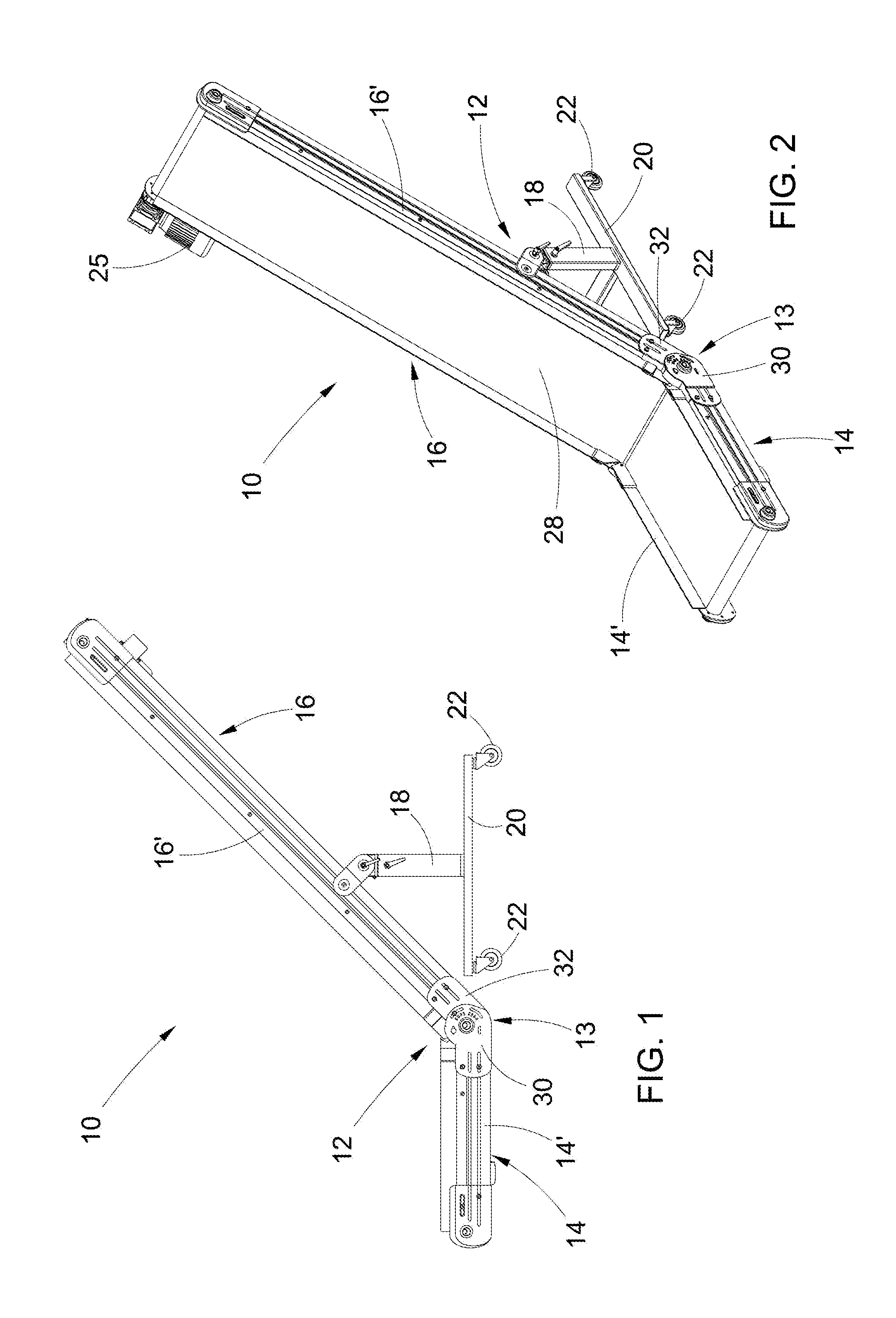 Elevator conveyor belt with adjustable slope