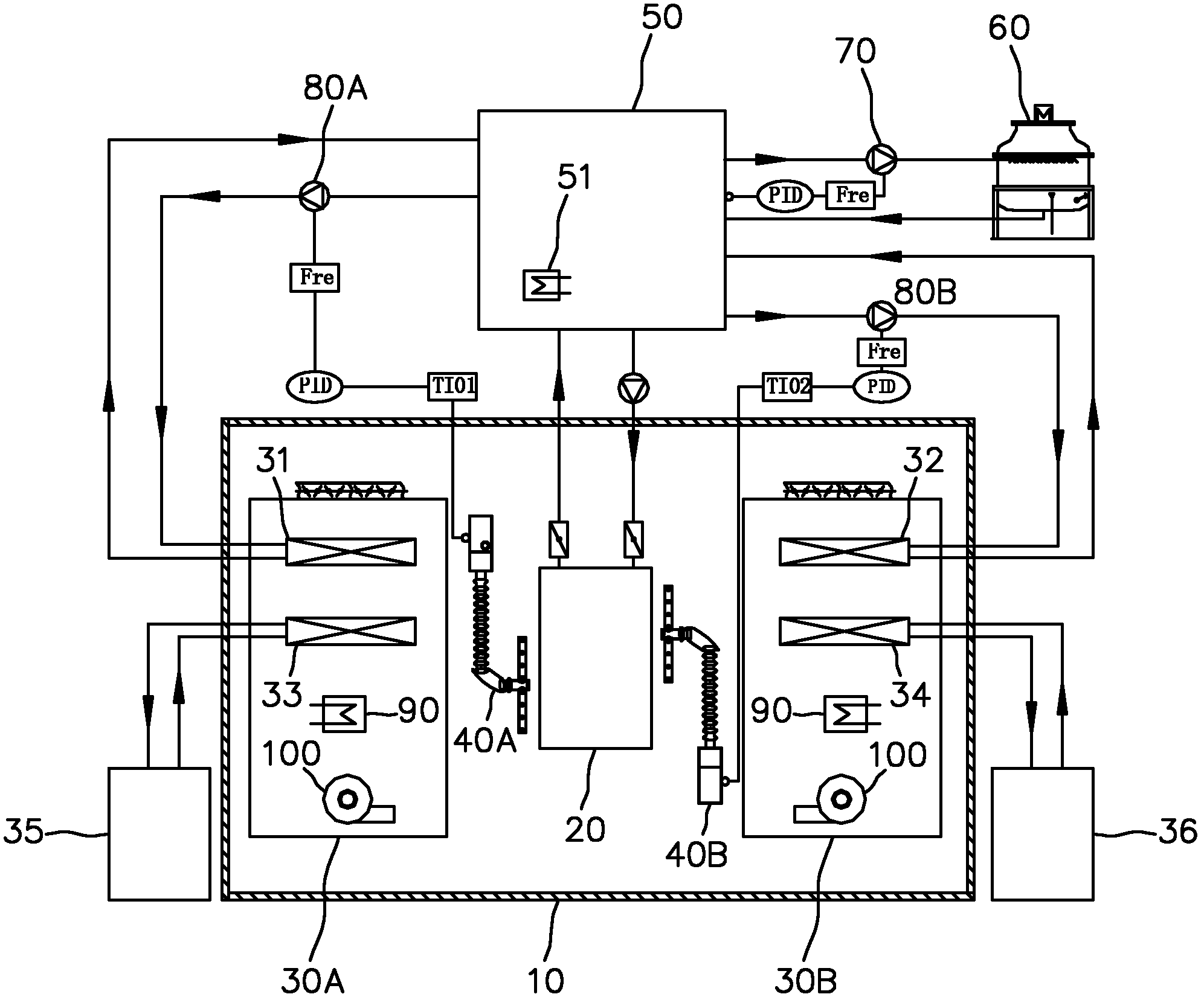 Air-cooling cold (hot) water unit experiment device with surface-cooling coil pipe regulation function