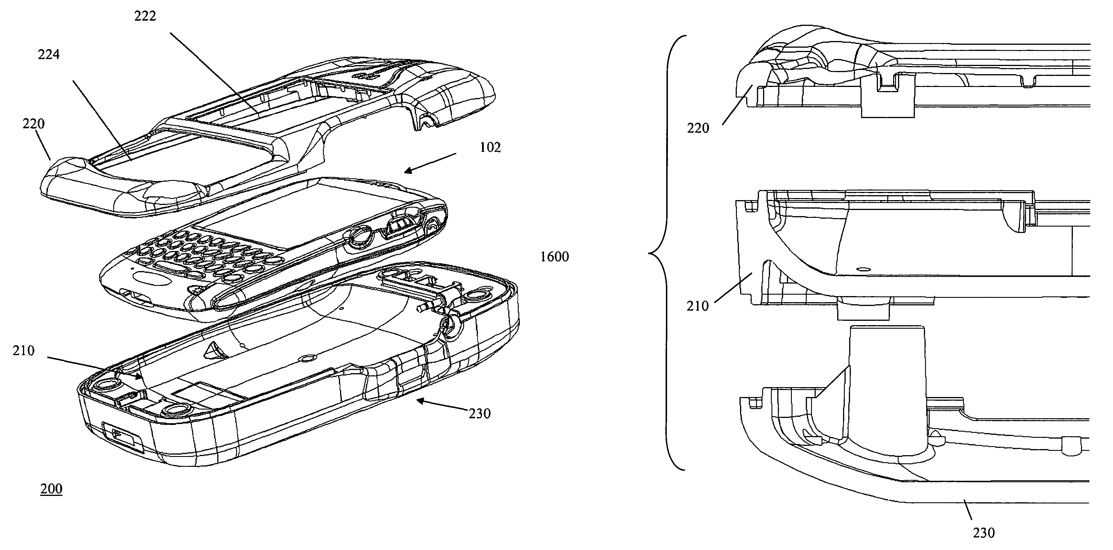 Modular protective housing with peripherals for a handheld communications device