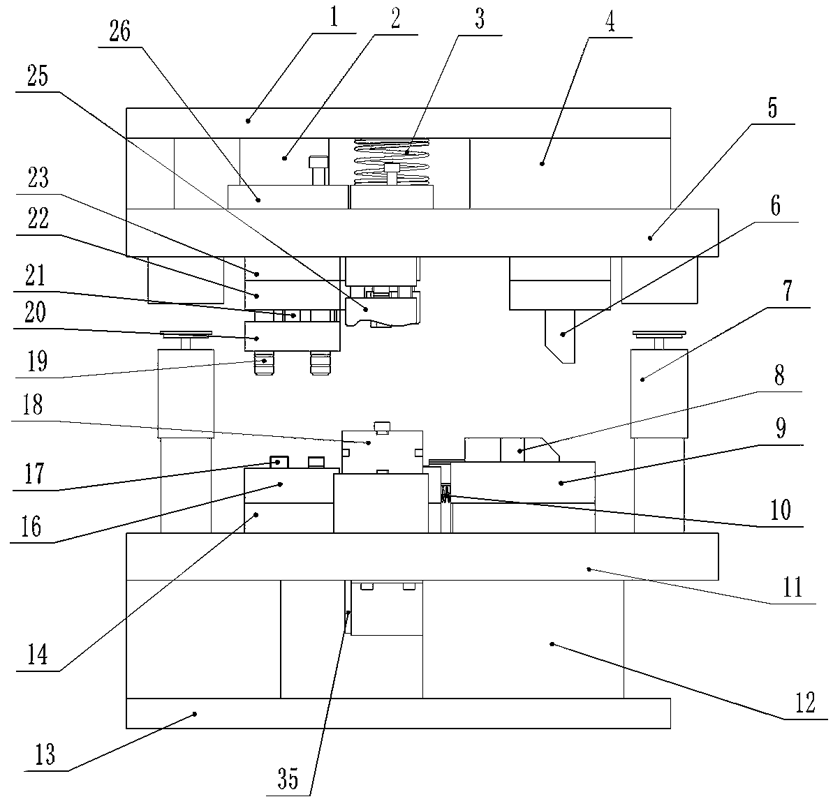 Stamping die for forming multi-profile surfaces of an automobile skylight guide rail and stamping method thereof