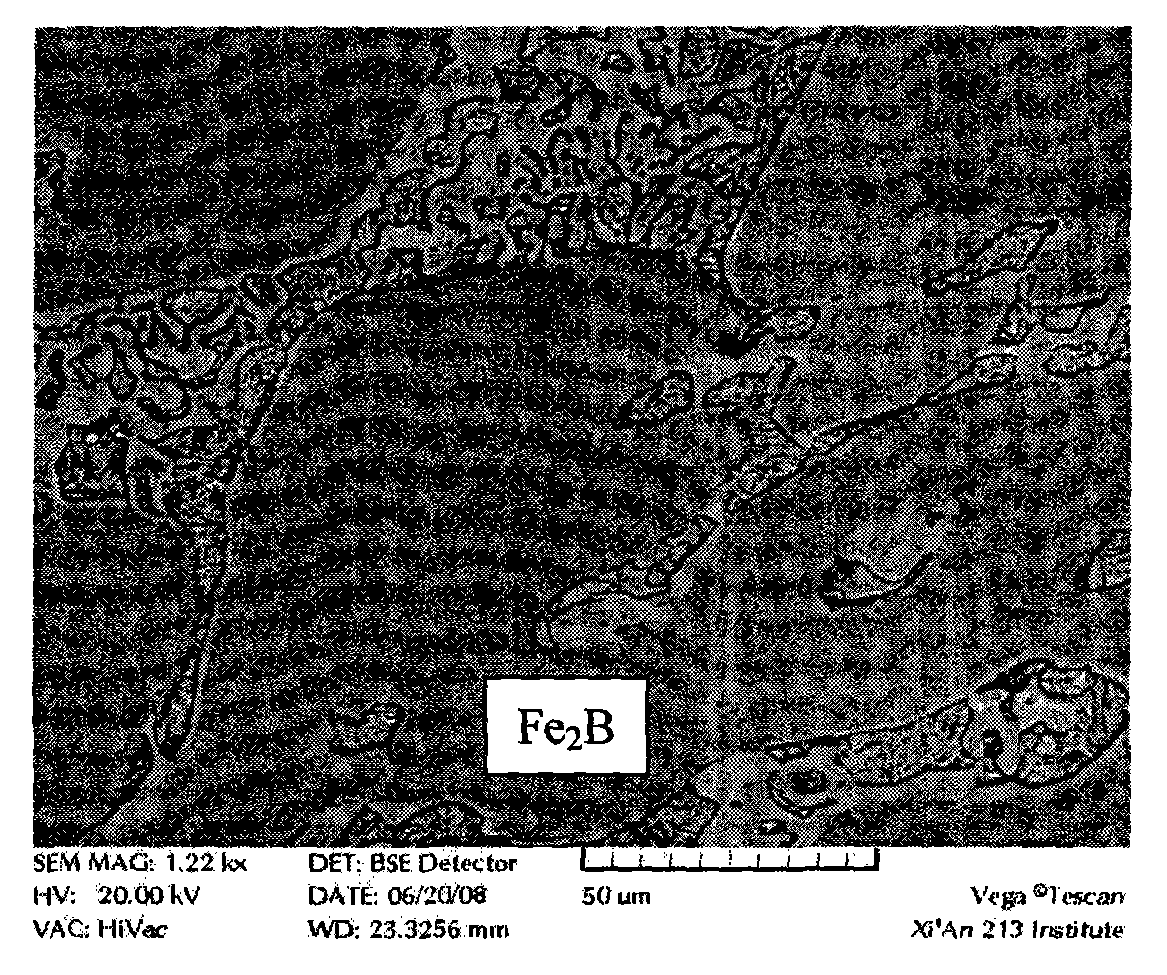 Toughening processing method of hard phase Fe2B in iron boron wear-resistant alloy