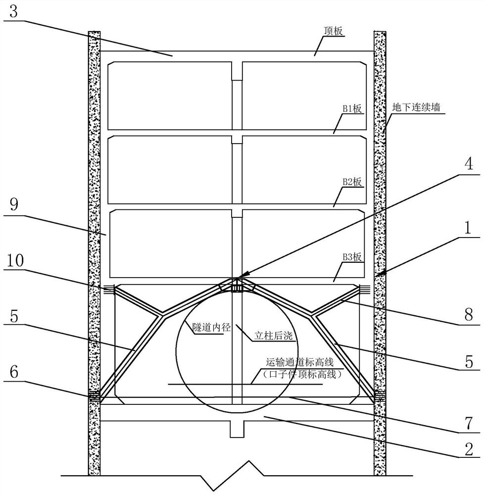 Underground temporary fold line steel frame supporting system and construction method
