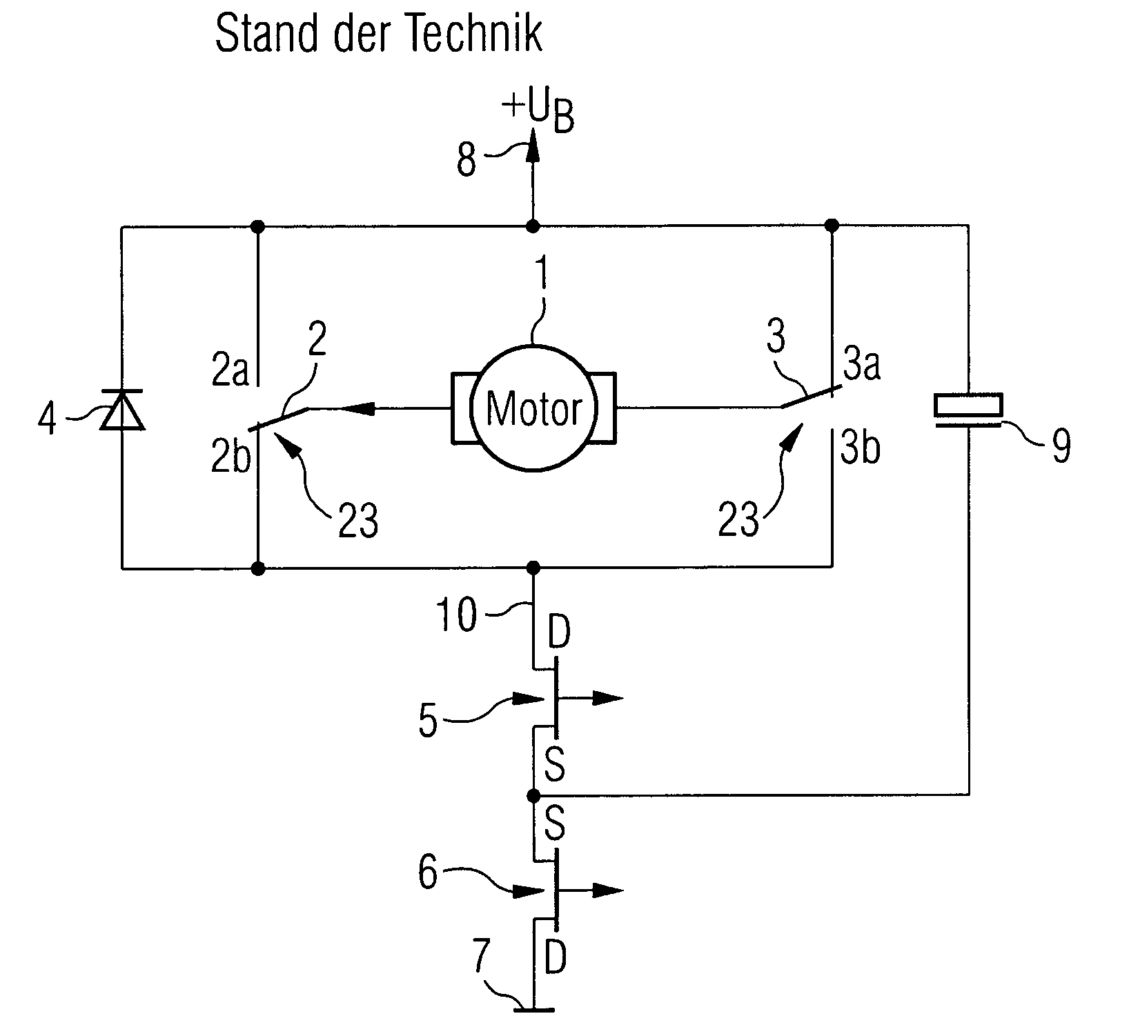 Device and method for controlling an electrical motor mounted on the crossarm of a bridge cicuit