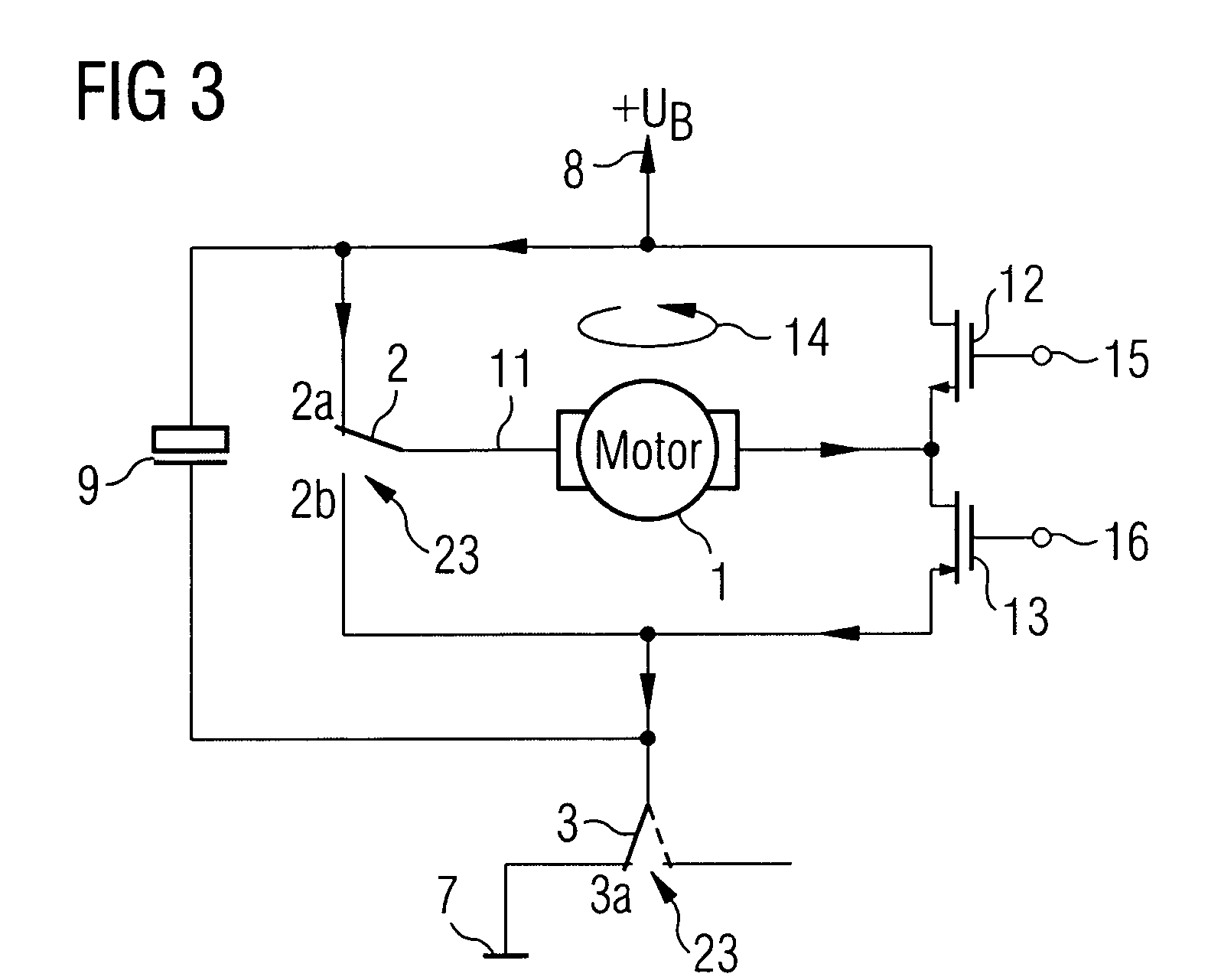 Device and method for controlling an electrical motor mounted on the crossarm of a bridge cicuit