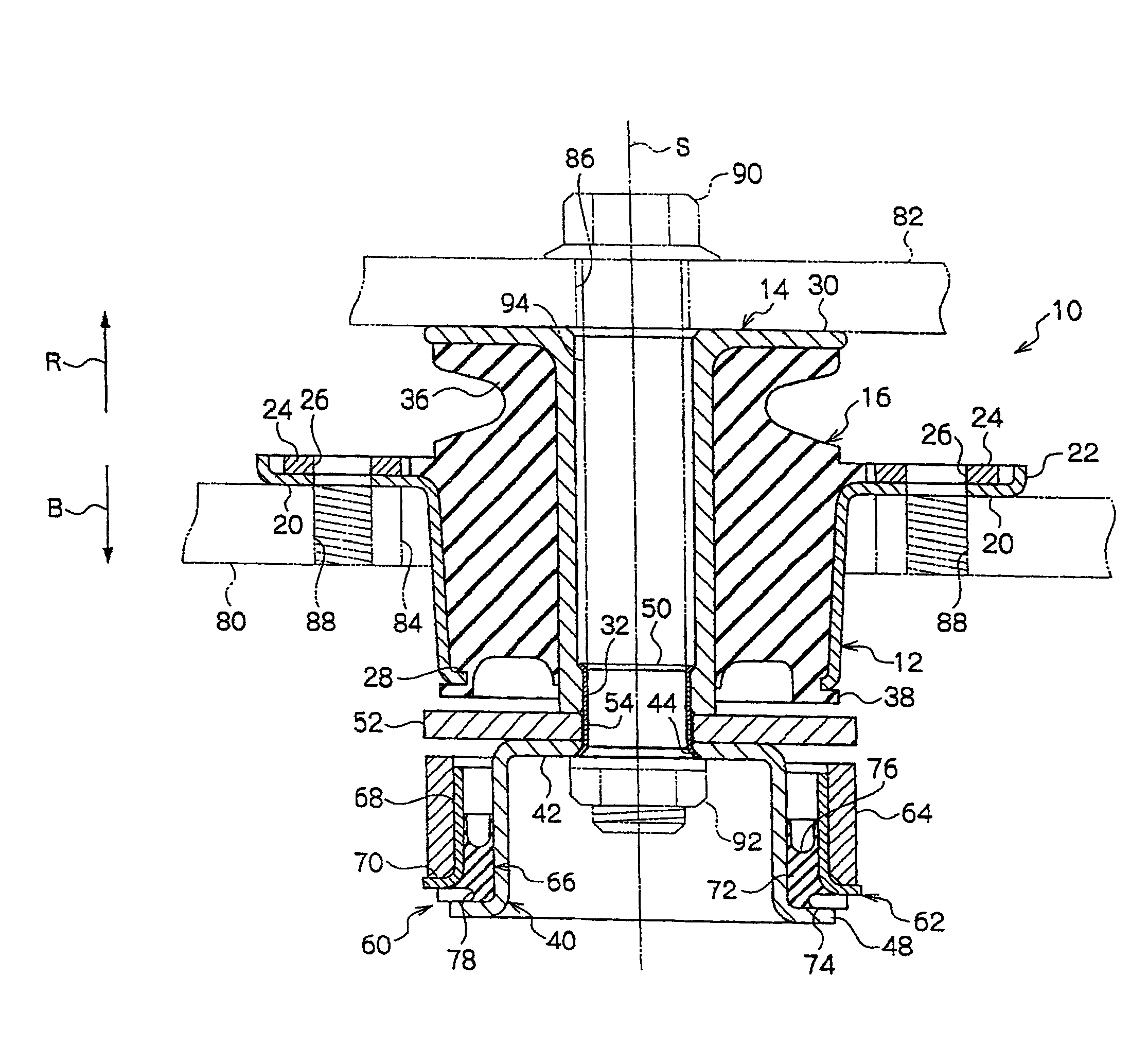 Vibration isolator, and method of mounting the same