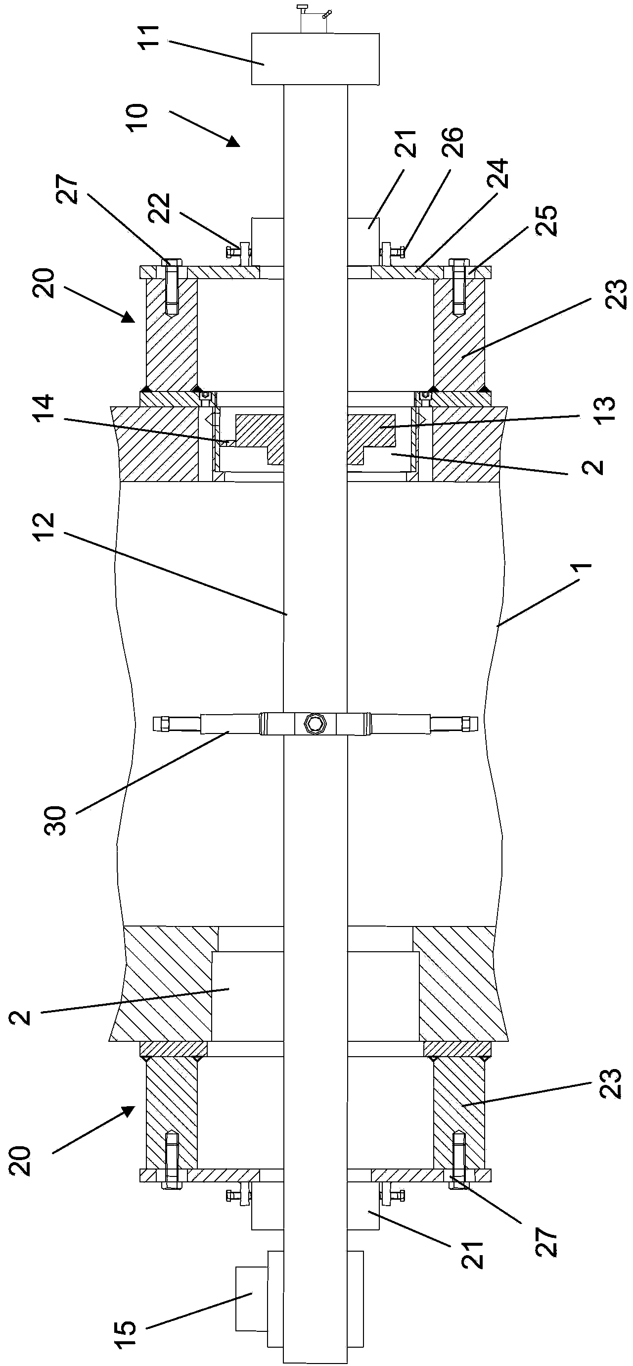 Device for online repairing of large reduction gearbox bearing hole abrasion and method thereof