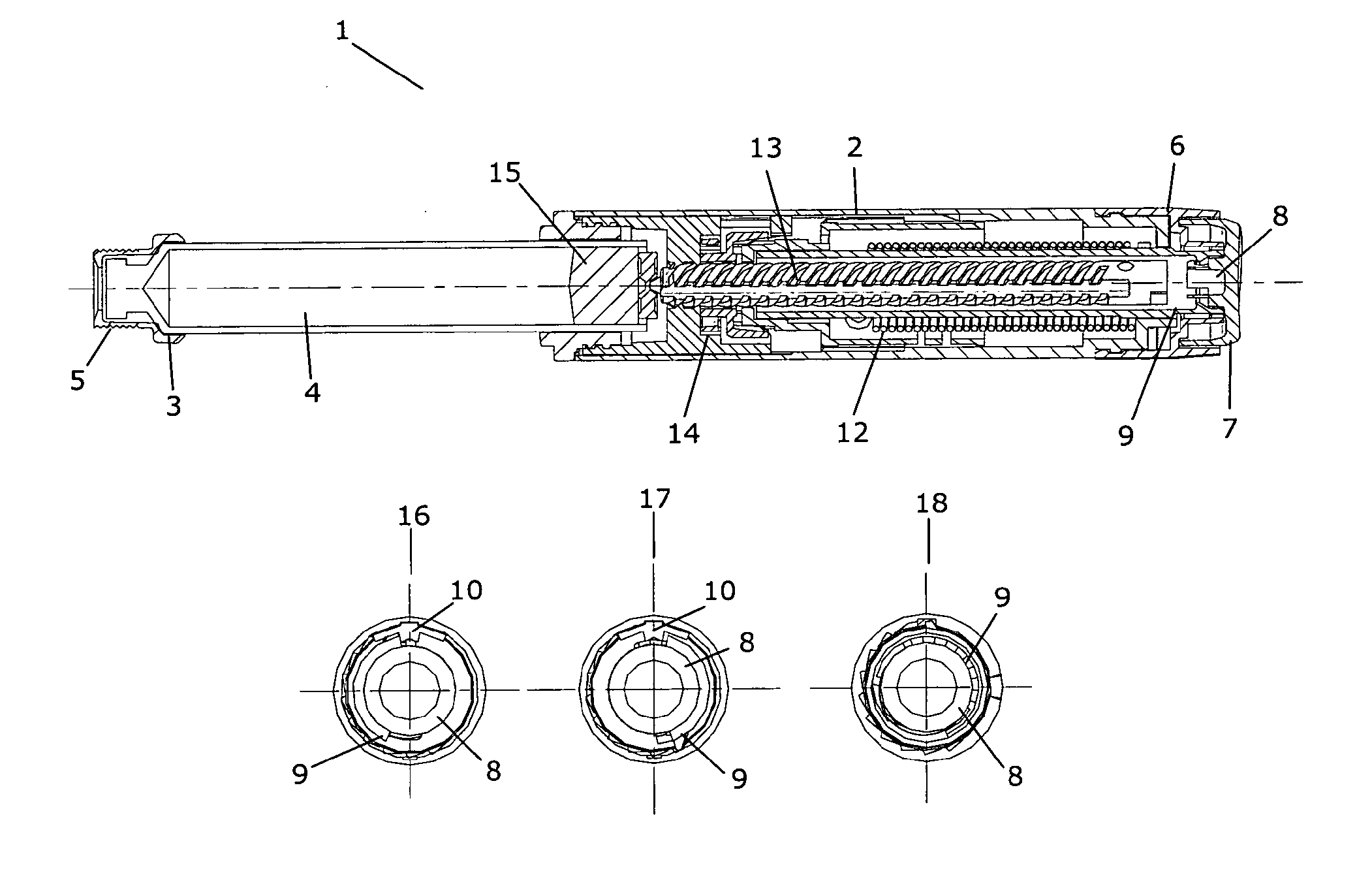 Injection device having mode defining elements
