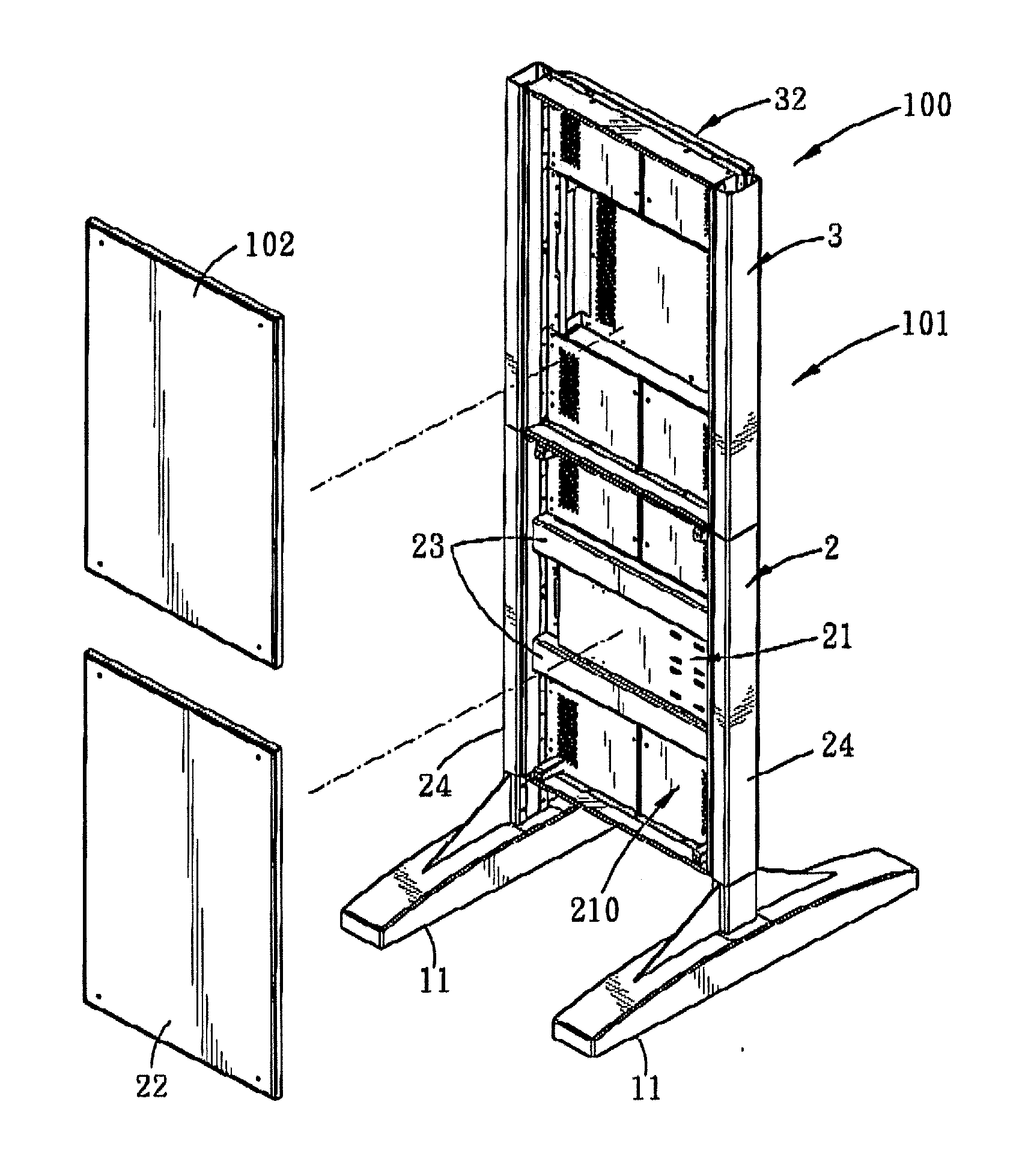 Modular display device having at least one display unit