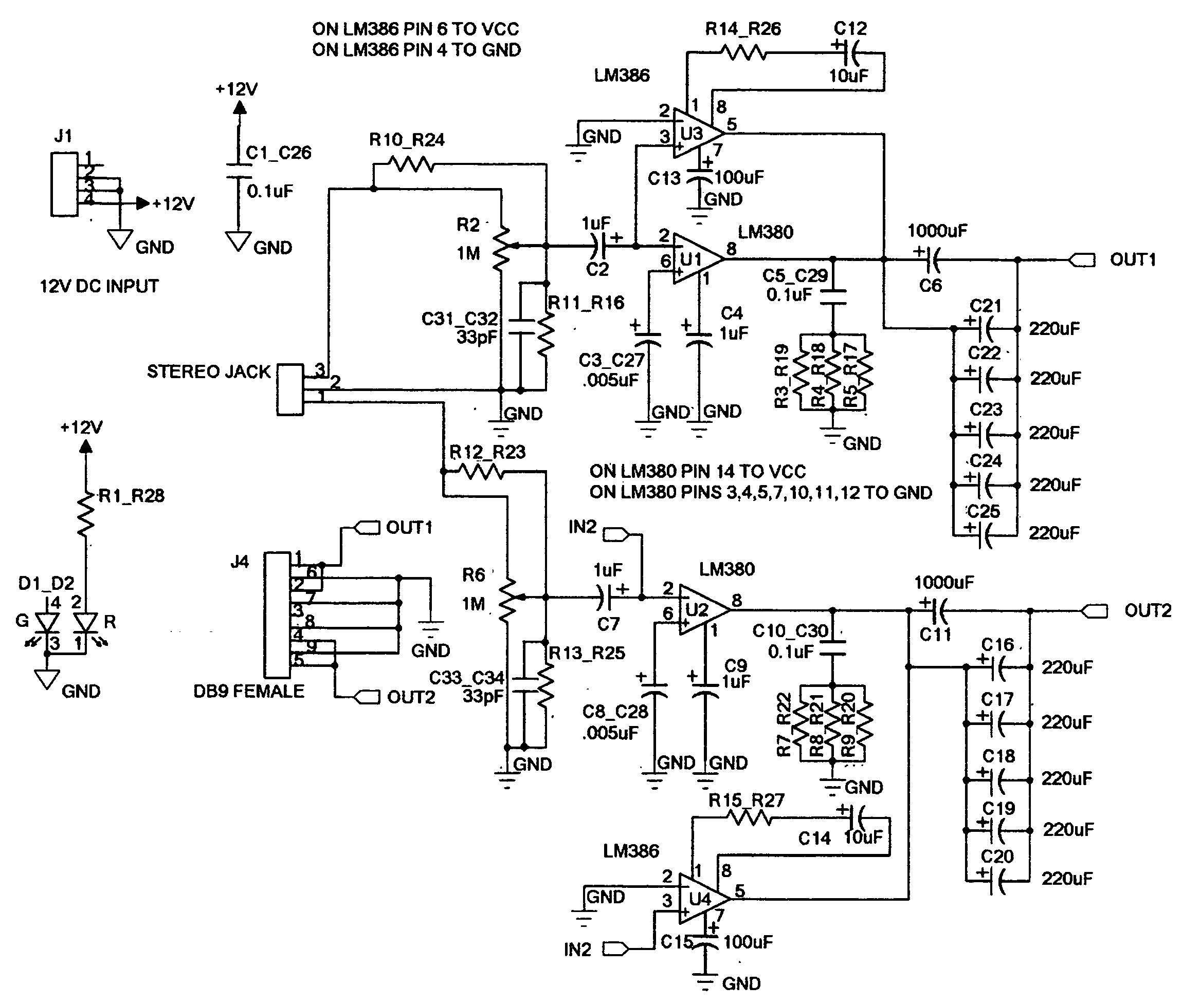 Computer installed stereo PA amplifier card